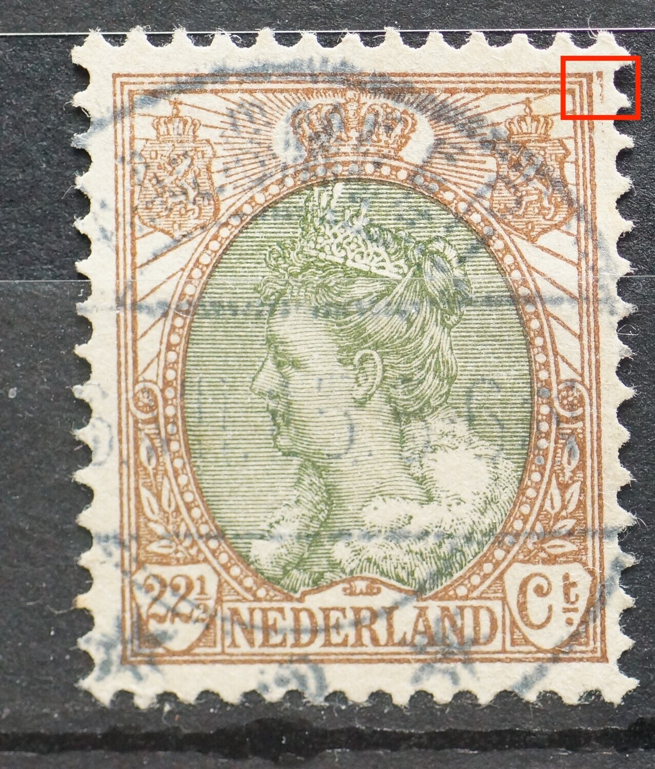 NVPH 70 - extra 'haakje' buiten zegelbeeld rechts, boven - schaars stempel Aalsmeer 2