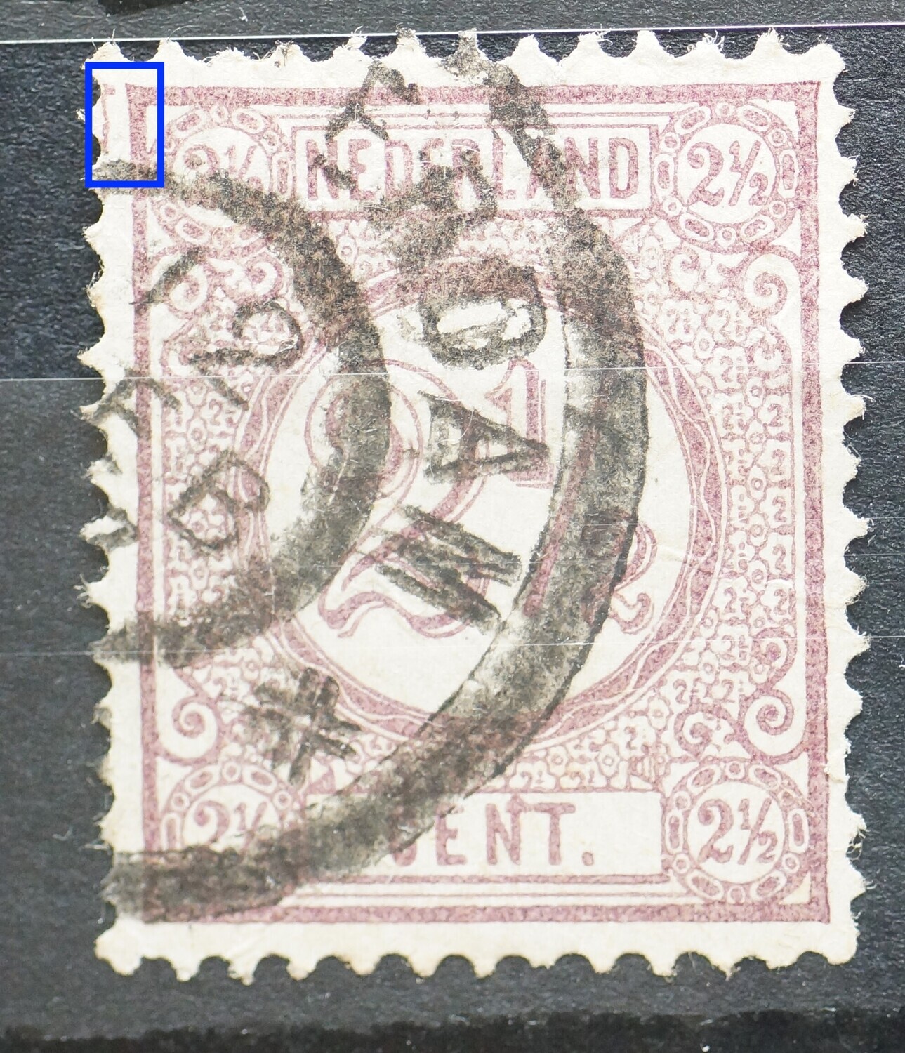 NVPH 33 - extra violette lijn/kras links buiten het zegelbeeld