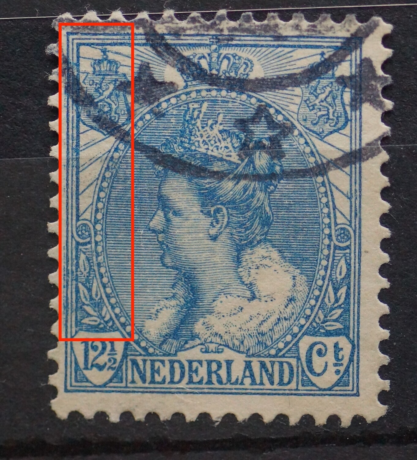 NVPH 63 - trildruk, duidelijk zichtbaar in linker deel van het zegelbeeld NVPH 63 - trildruk, duidelijk zichtbaar in linker deel van het zegelbeeld