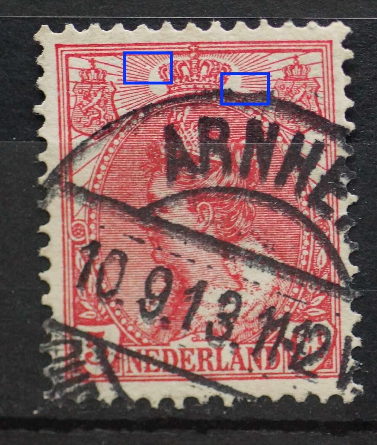 NVPH 60 - o.a. breuk in straal rechts van kroon