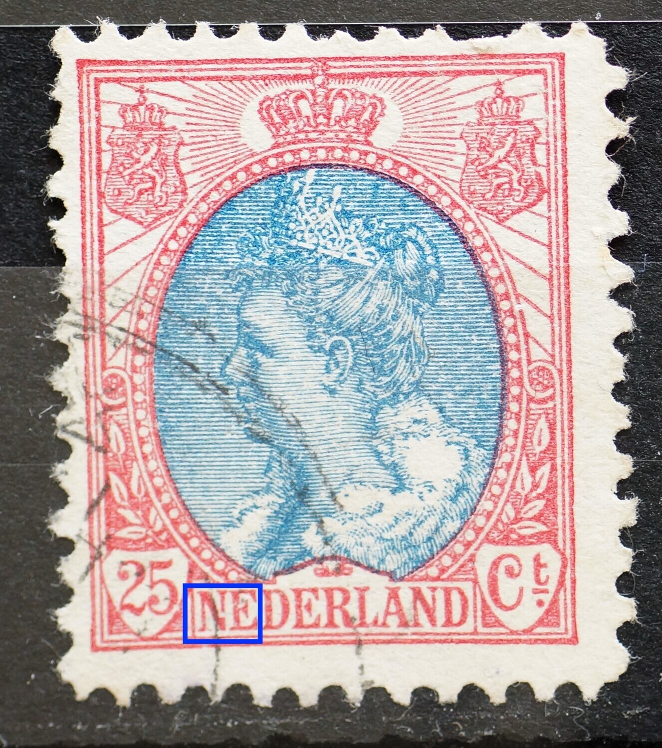 NVPH 71 - breuk in rechter poot van de eerste N van NEDERLAND