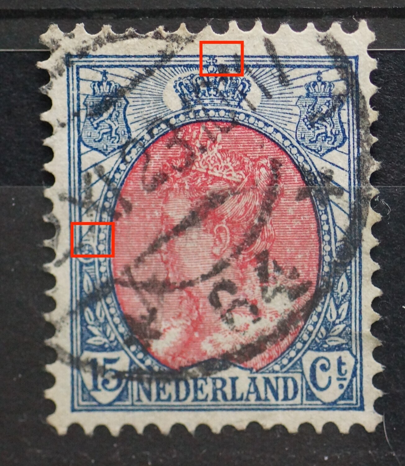 NVPH 65 - o.a. breuk in kaderlijn rechts van kroon