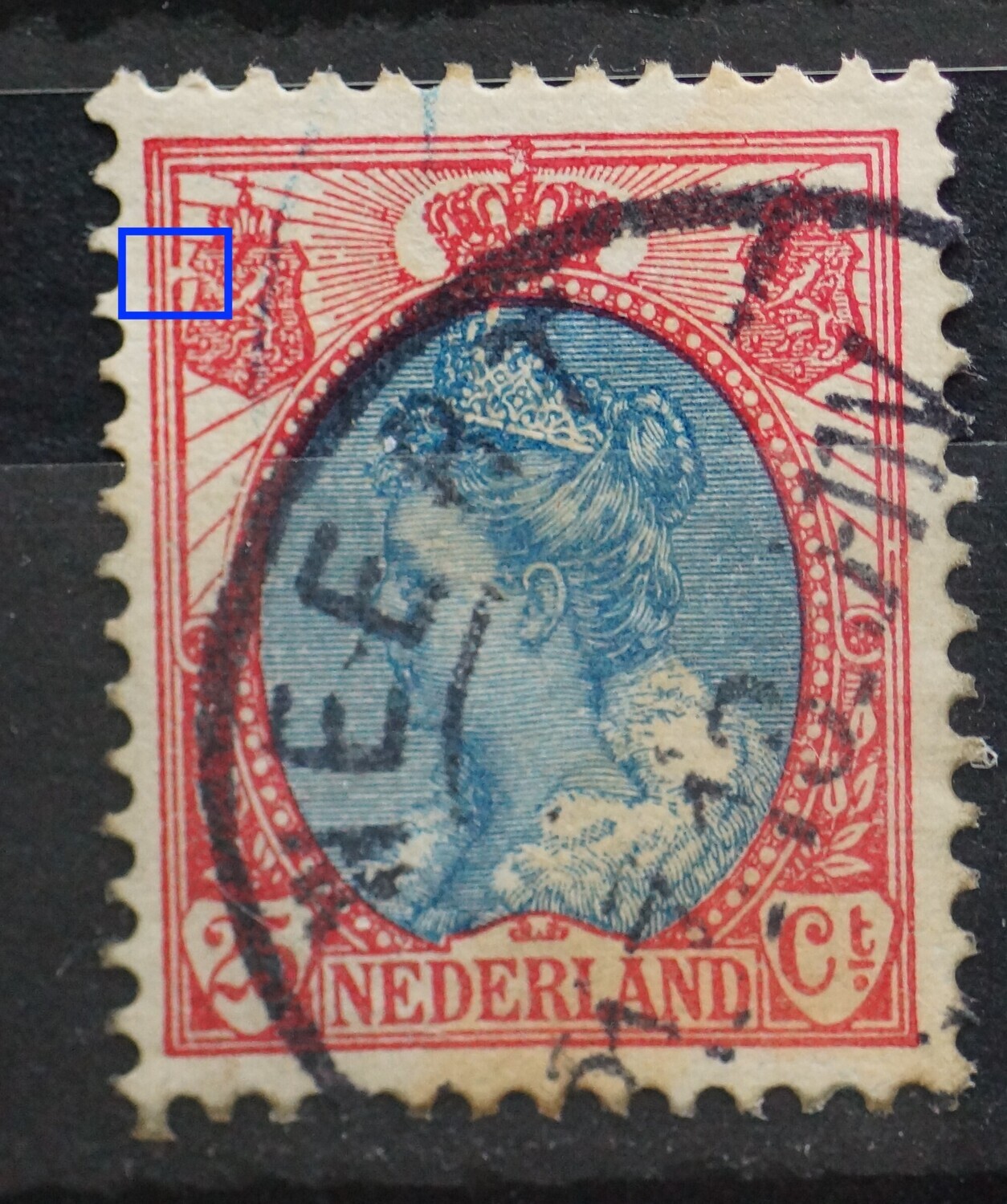 NVPH 71 - breuk in kaderlijn links van linker wapenschild NVPH 71 - breuk in kaderlijn links van linker wapenschild