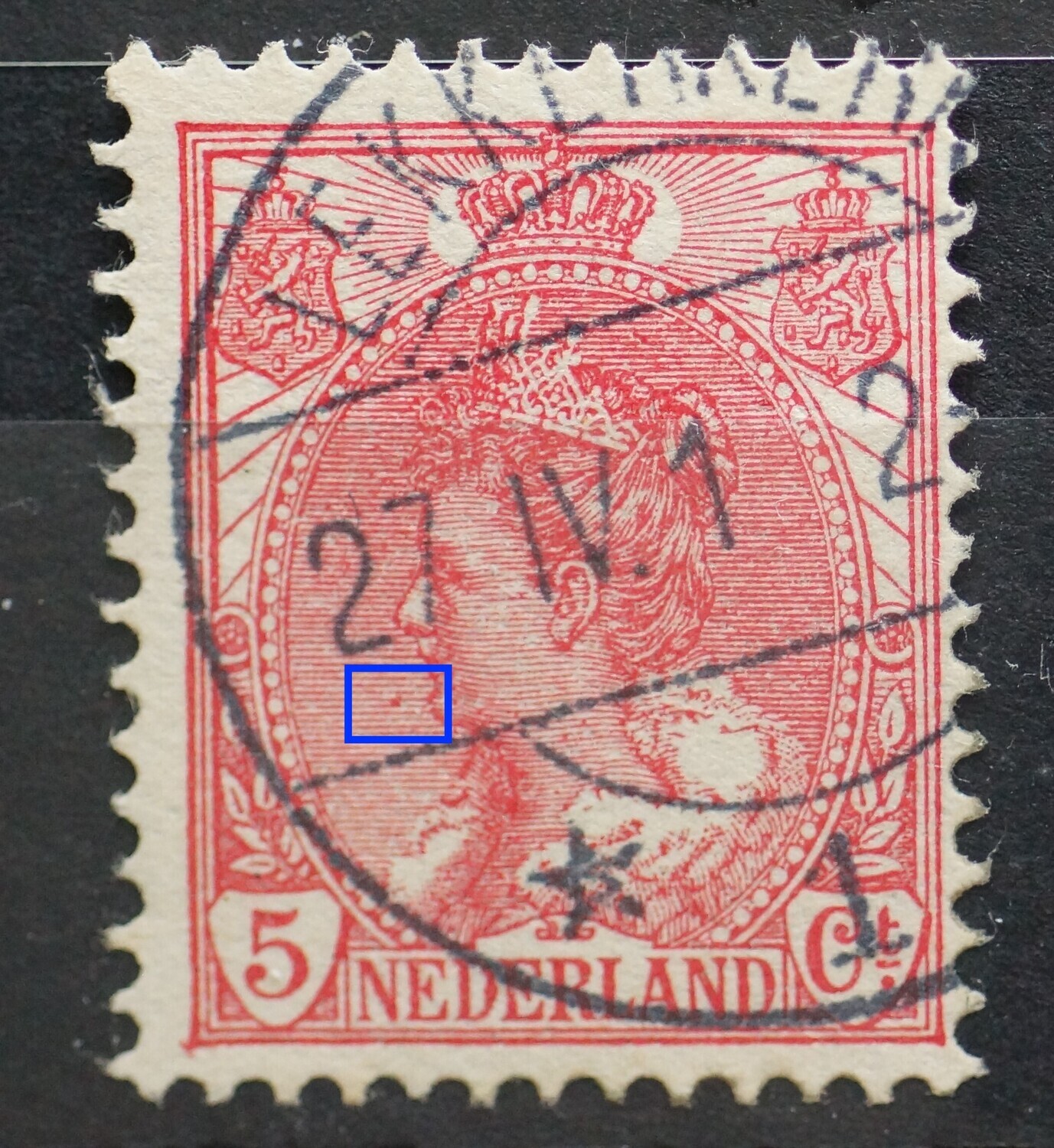 NVPH 60 - rode punt inde arcering voor het gezicht