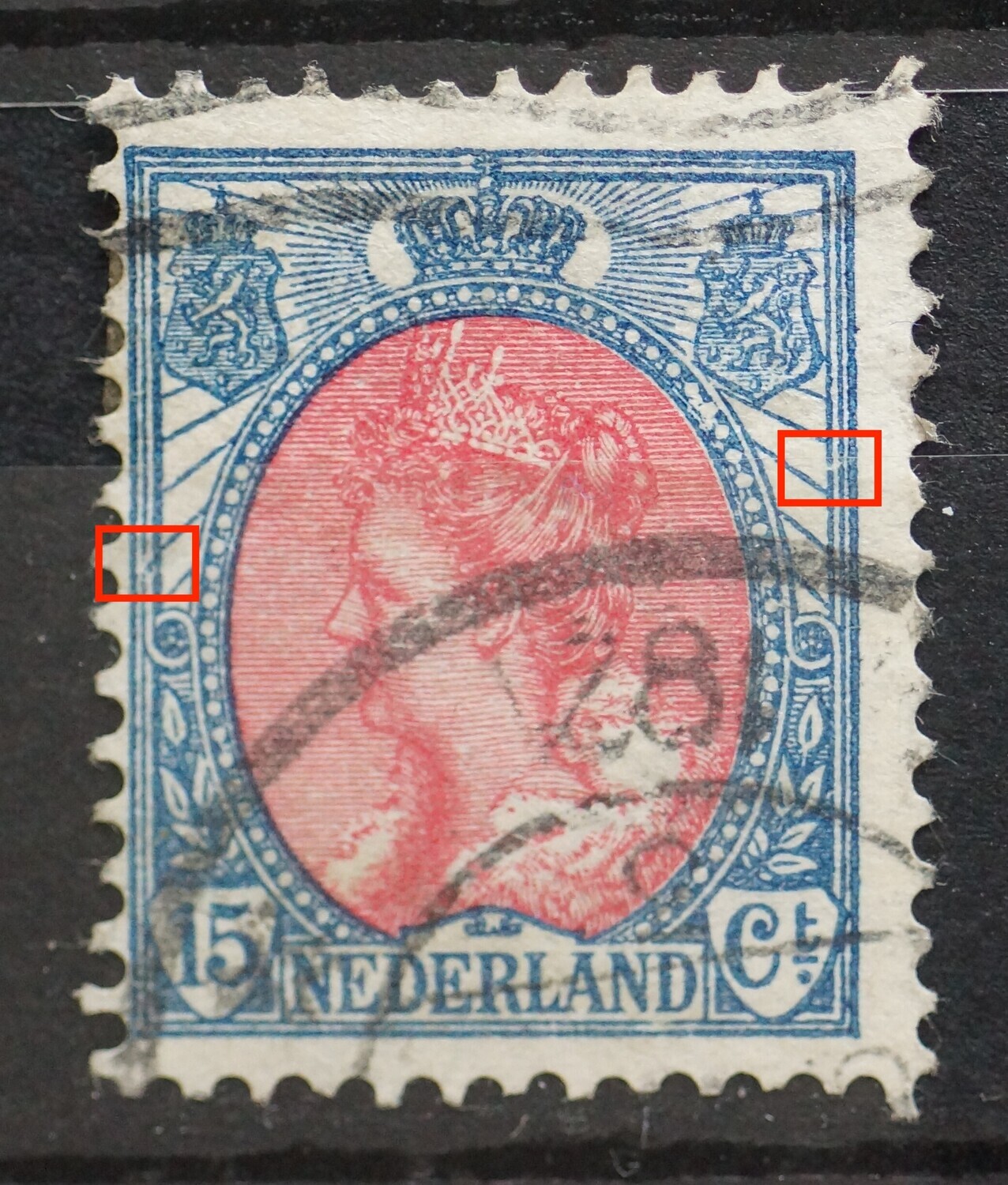 NVPH 65 - o.a. blauwe punt tussen kaderlijnen links