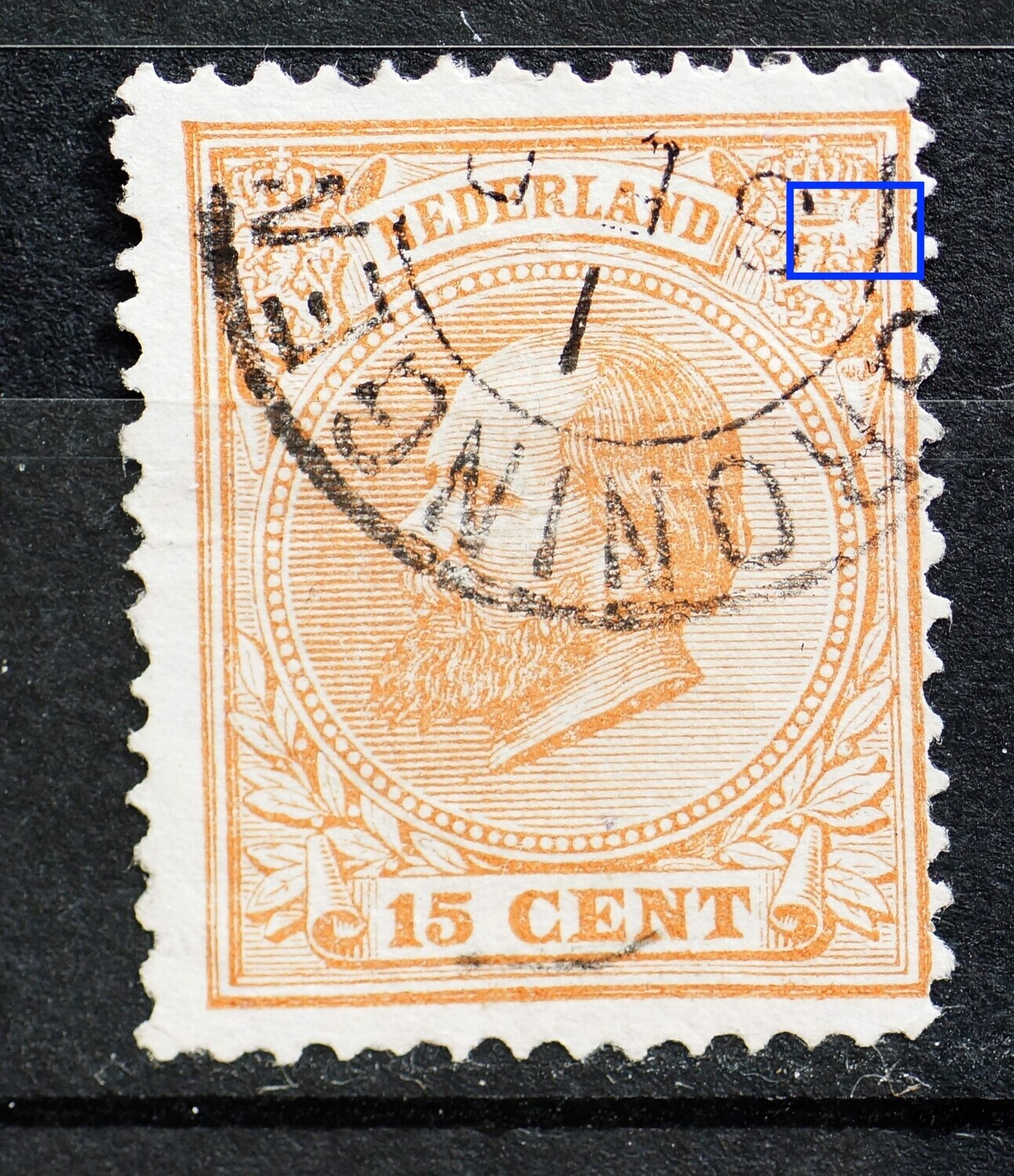 NVPH 23 - witte vlek in rechter wapenschild NVPH 23 - witte vlek in rechter wapenschild