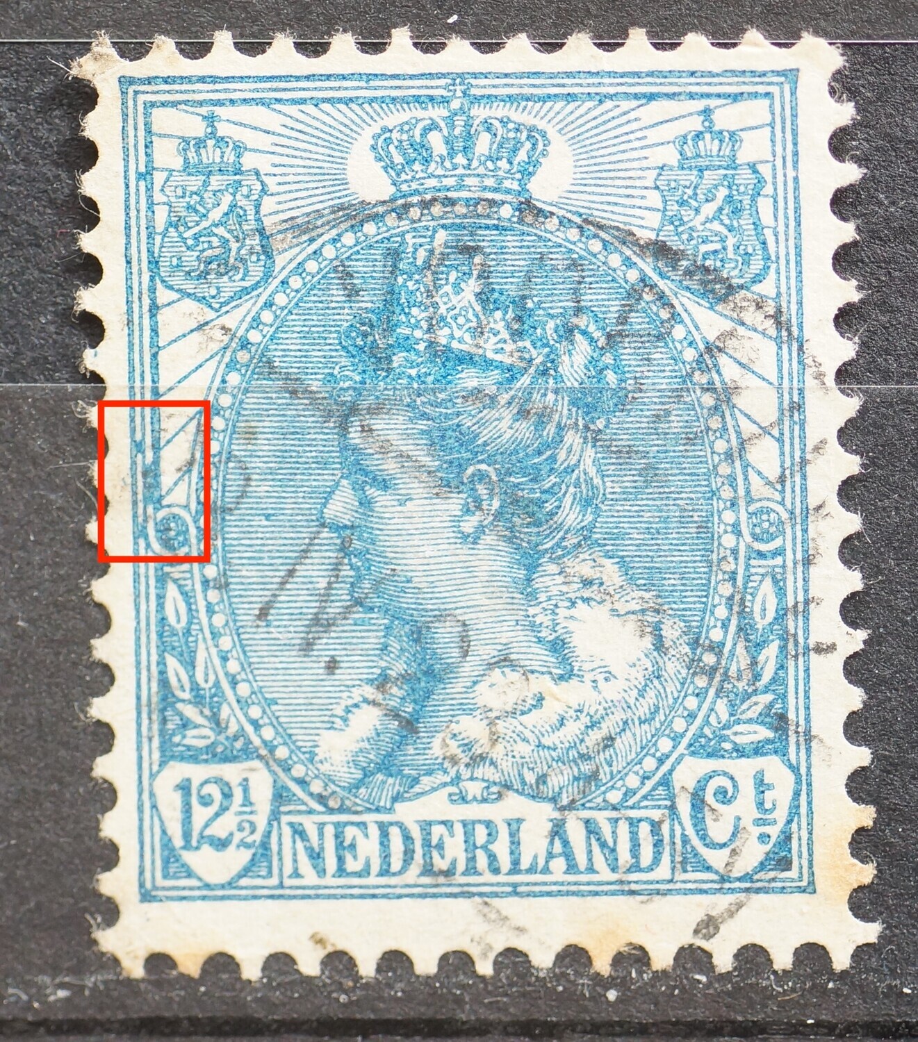 NVPH 63 - blauwe vlekken tussen kaderlijnen links