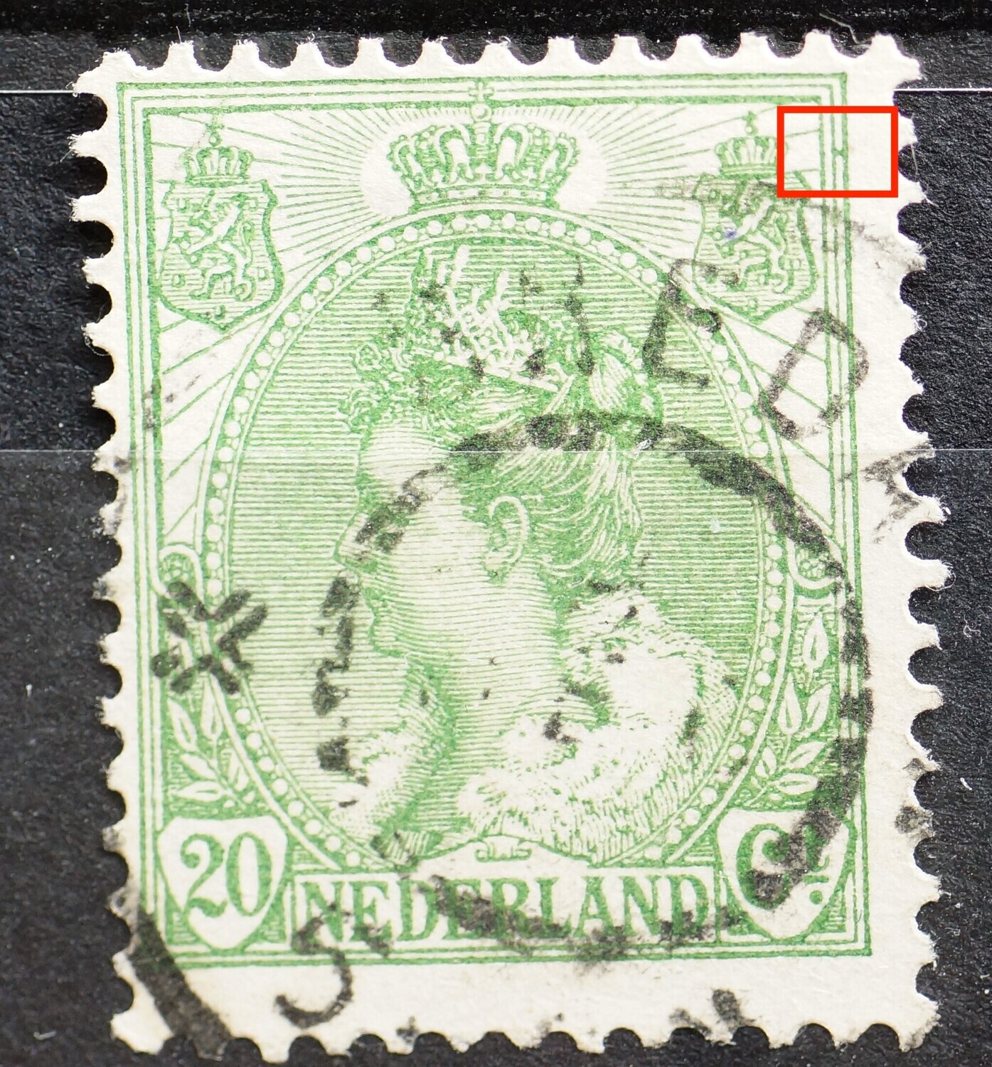 NVPH 68 - groene punt tussen kaderlijnen rechts, boven