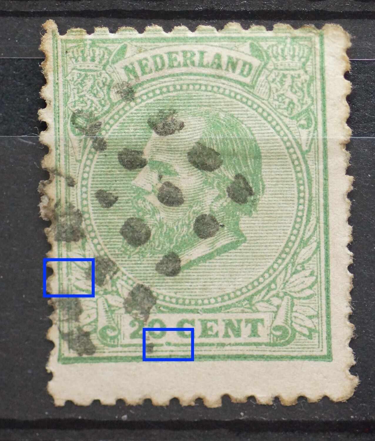 NVPH 24 - groene punt in kaderlijn links en onder 20