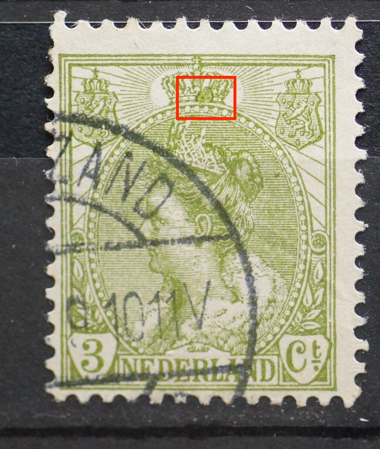 NVPH 57 - grote groene vlek in kroon NVPH 57 - grote groene vlek in kroon