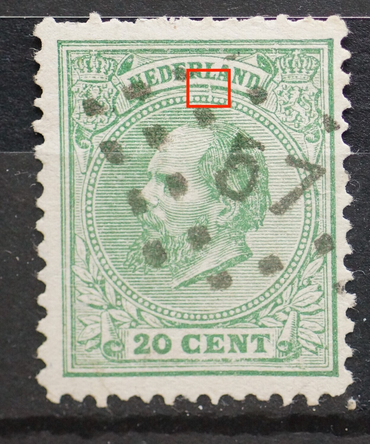 NVPH 24 - verticale breuk onder de L van NEDERLAND