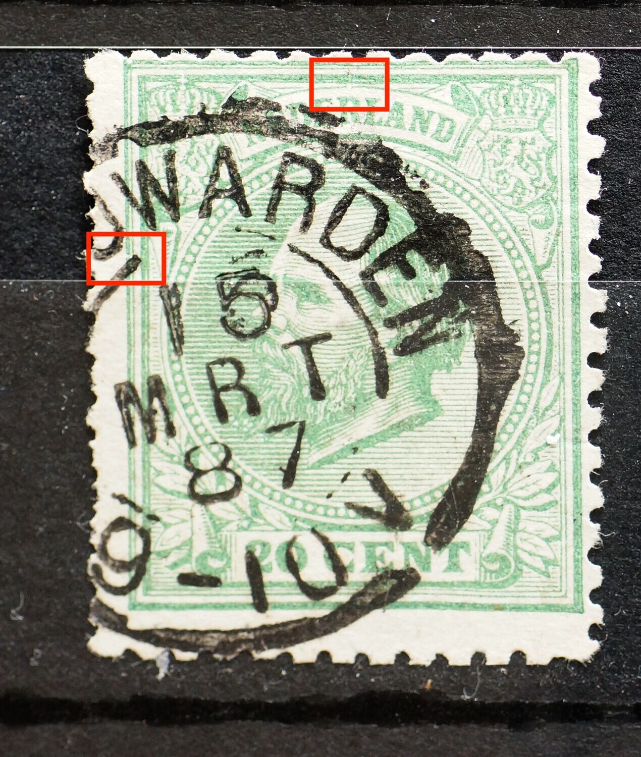 NVPH 24 - o.a. breuk in kaderlijn boven de R van NEDERLAND