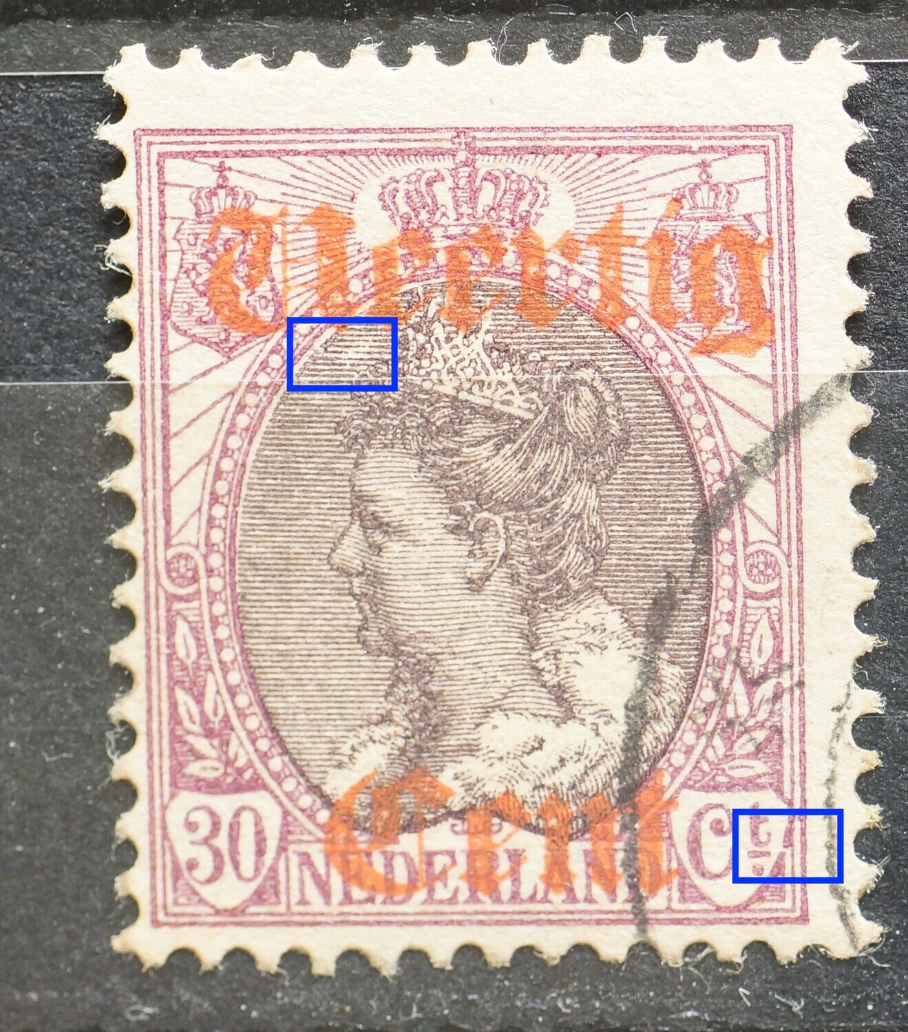 NVPH 102 - o.a. breuk in schild rondom Ct. NVPH 102 - o.a. breuk in schild rondom Ct.
