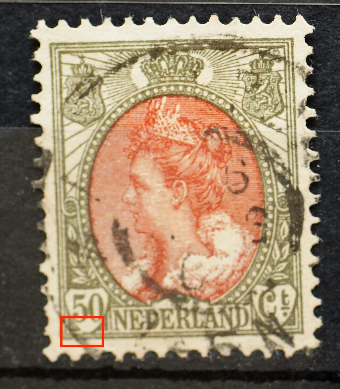 NVPH 74 - breuk in rand schild van 50 (onder)