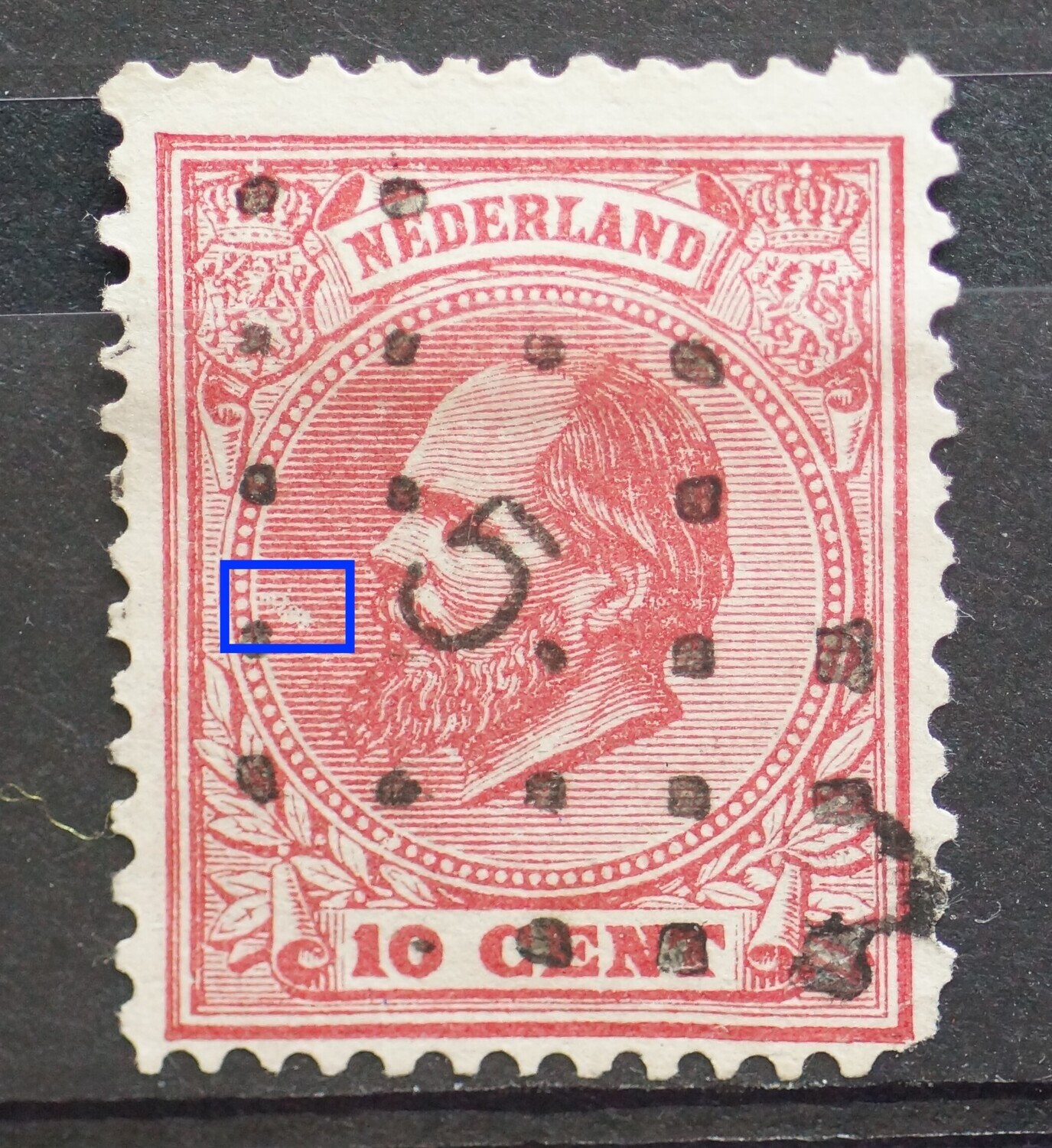 NVPH 21 - beschadigde arcering voor het gezicht