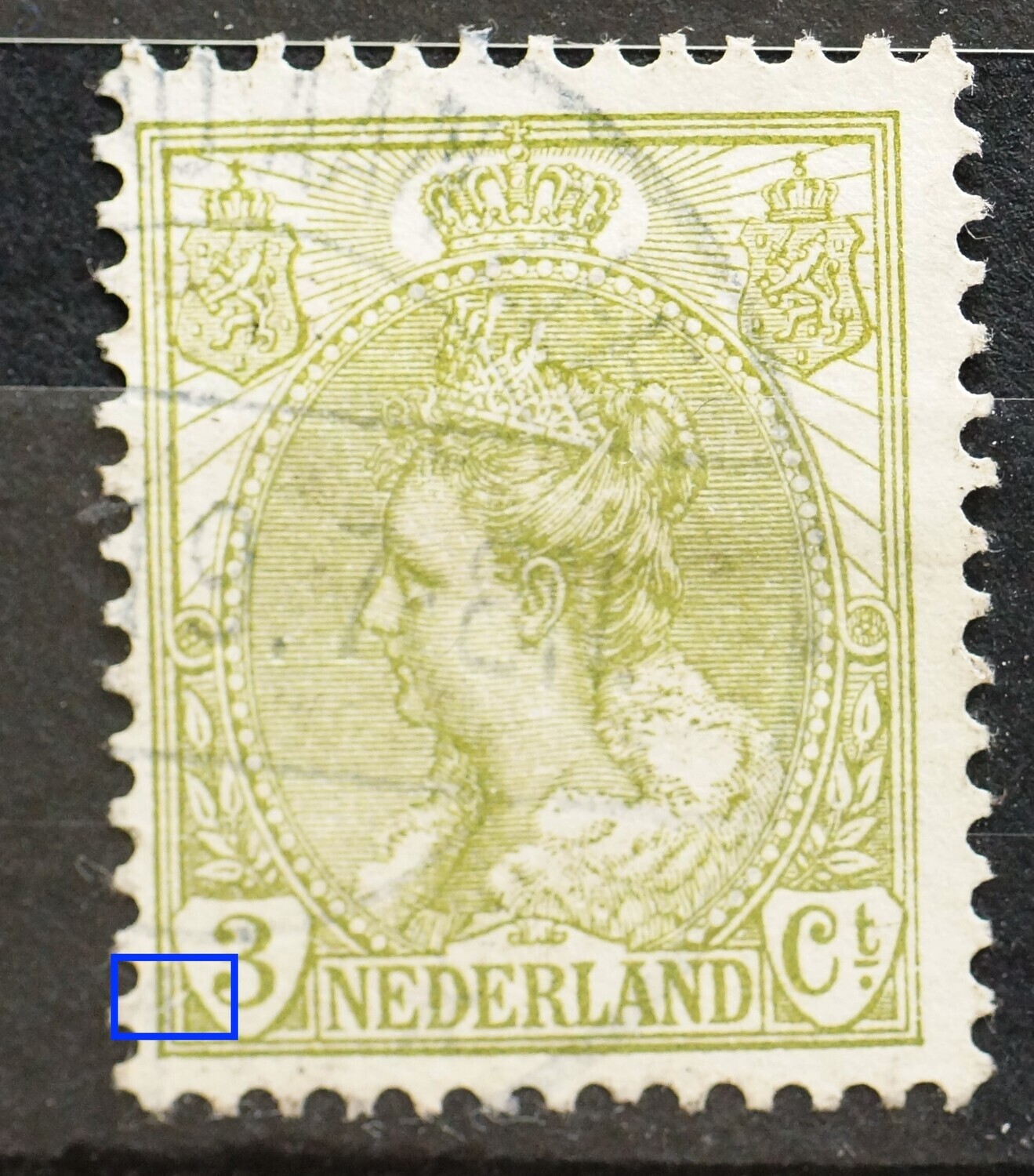 NVPH 57 - o.a. breuk in kaderlijn voor de 3