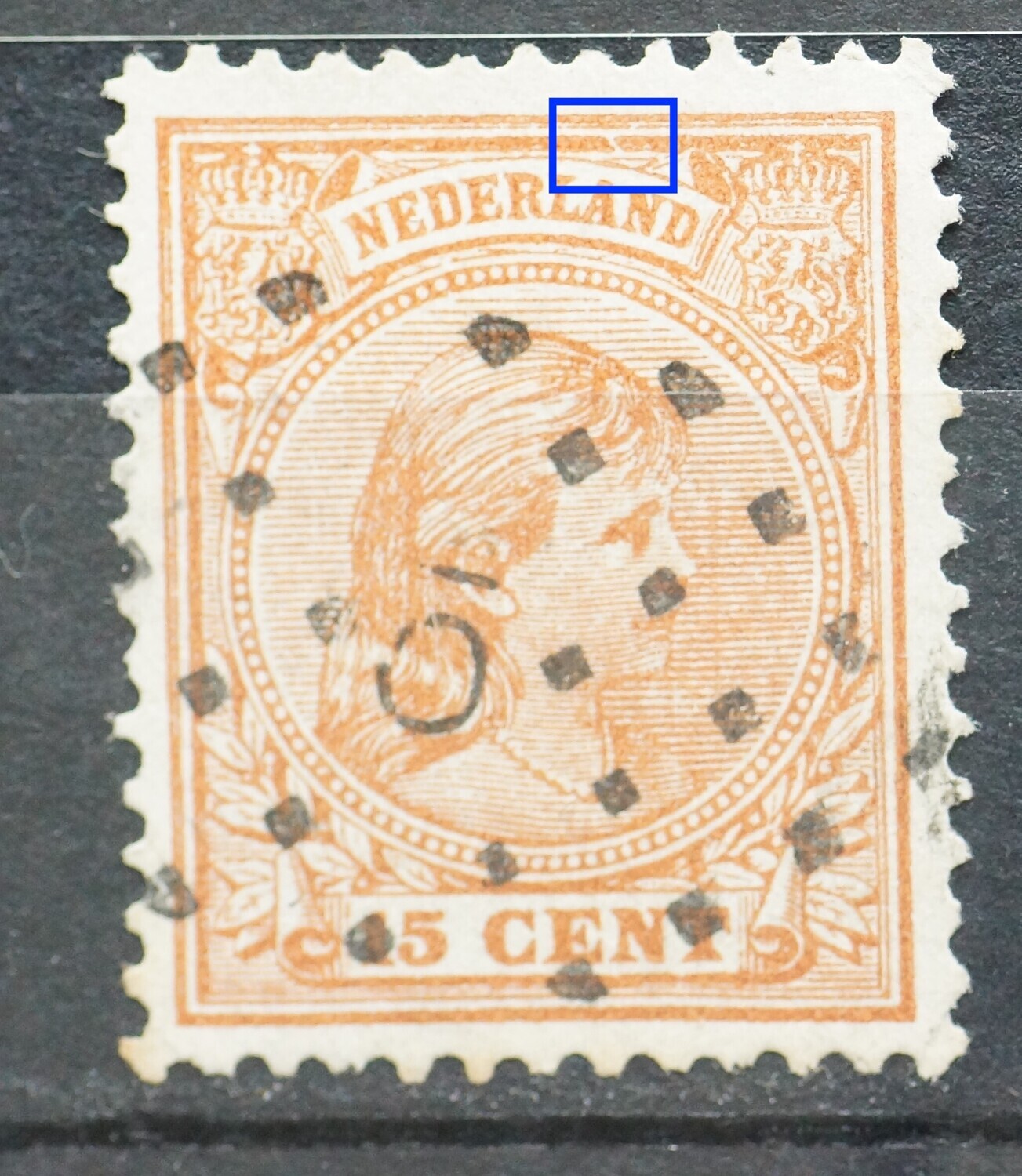 NVPH 39 - breuk in kaderlijn boven AN van NEDERLAND