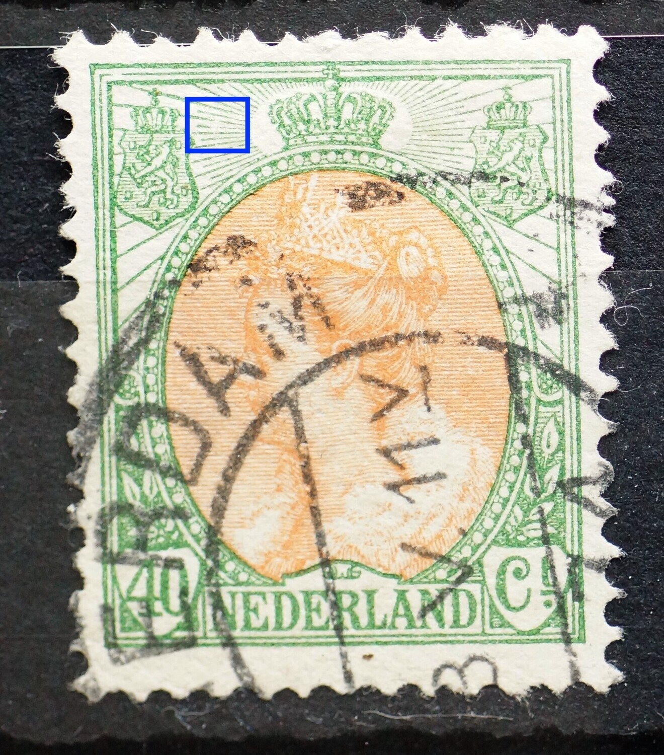 NVPH 73 - breuk in stralen links van kroon
