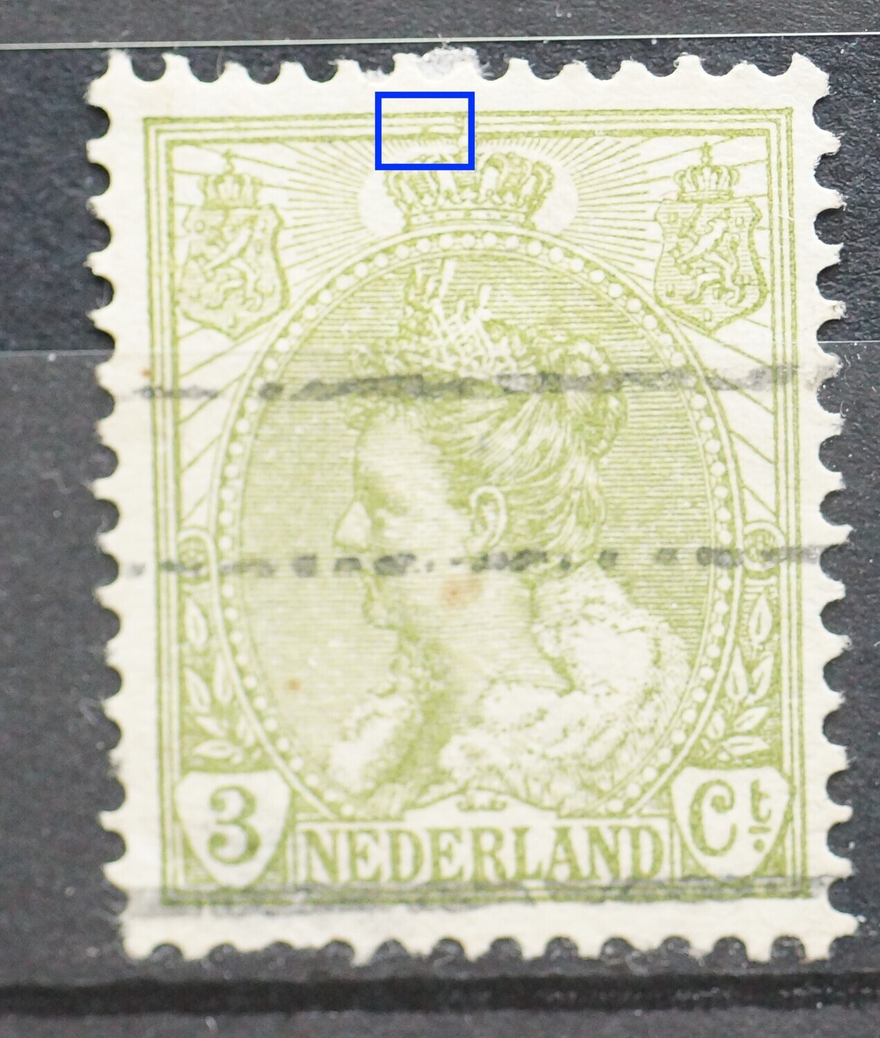 NVPH 57 - groen vlekje boven, links van kroon