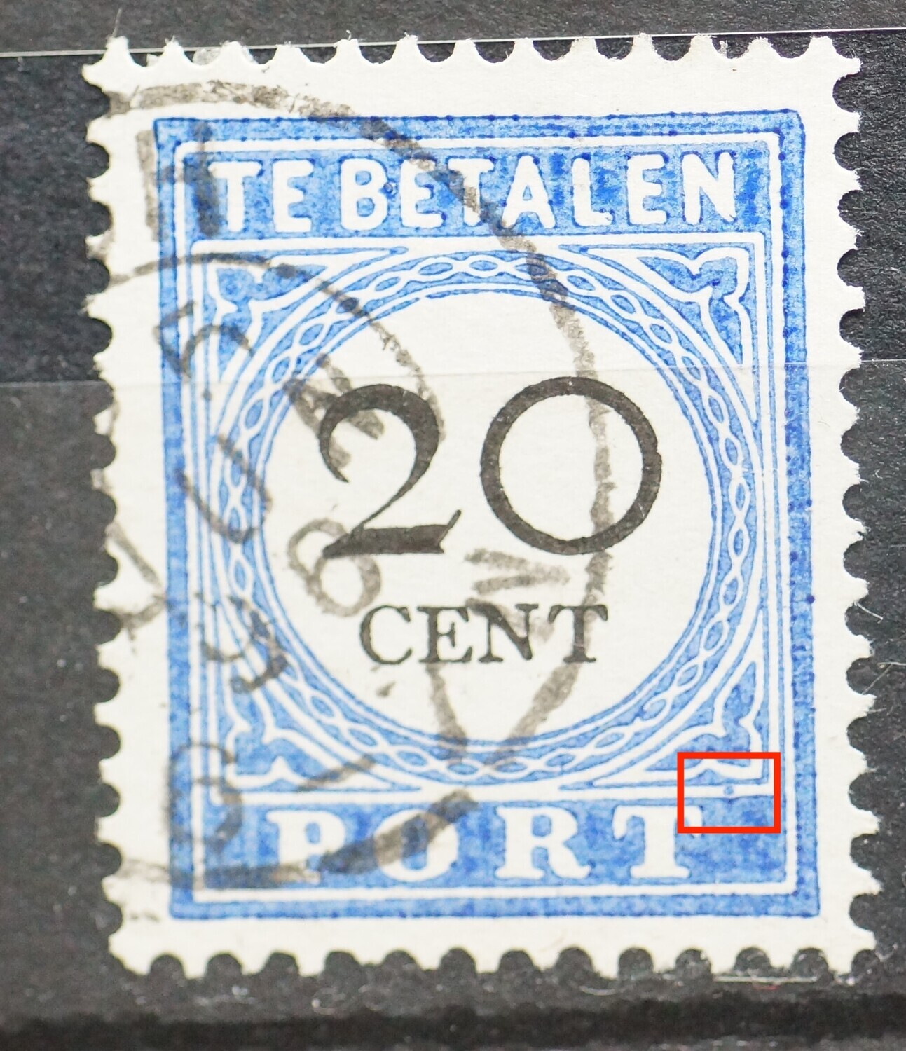 NVPH P25 - blauwe punt rechtsboven de T van PORT