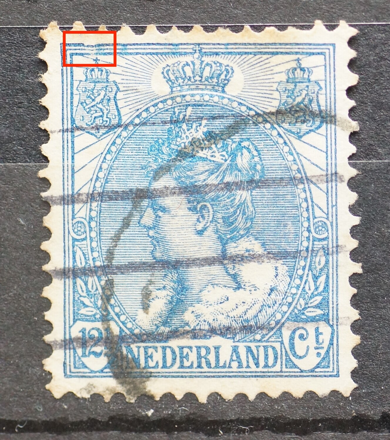 NVPH 63 - beschadigde kaderlijnen linksboven