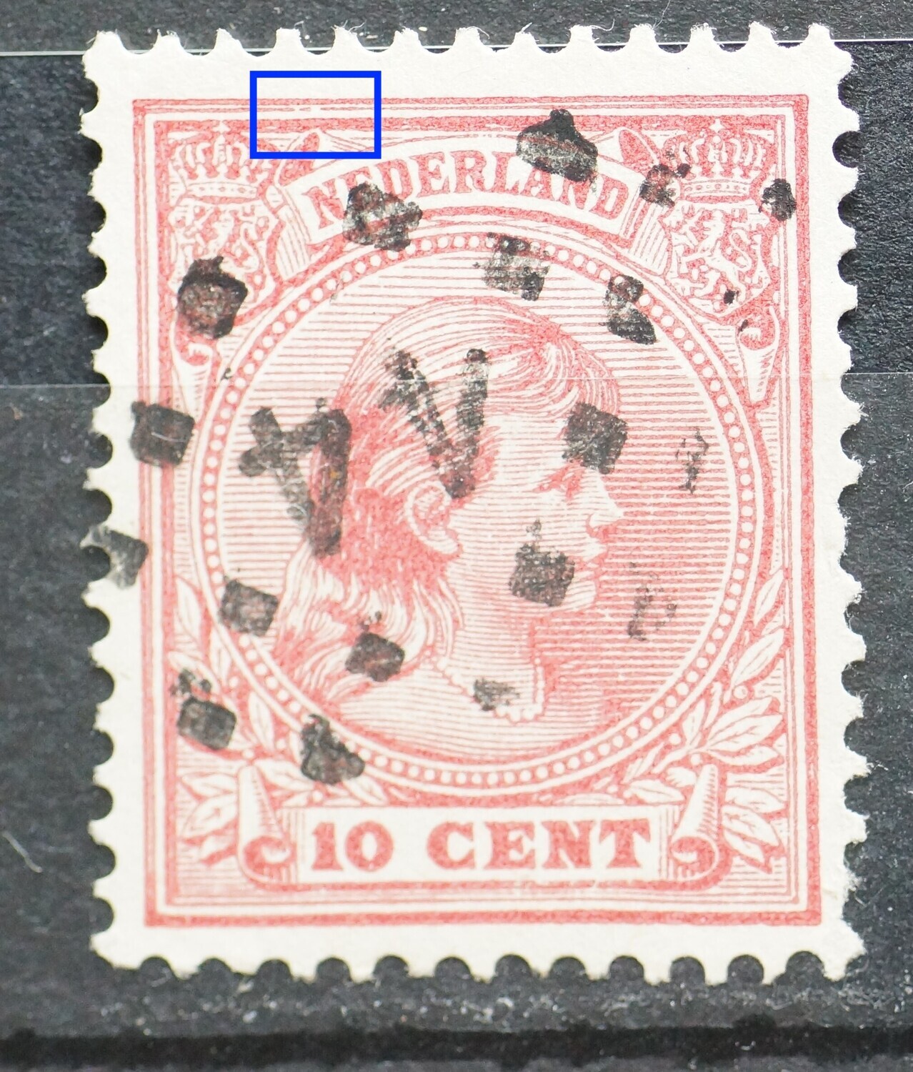 NVPH 37 - breuk in kaderlijn boven, links NVPH 37 - breuk in kaderlijn boven, links