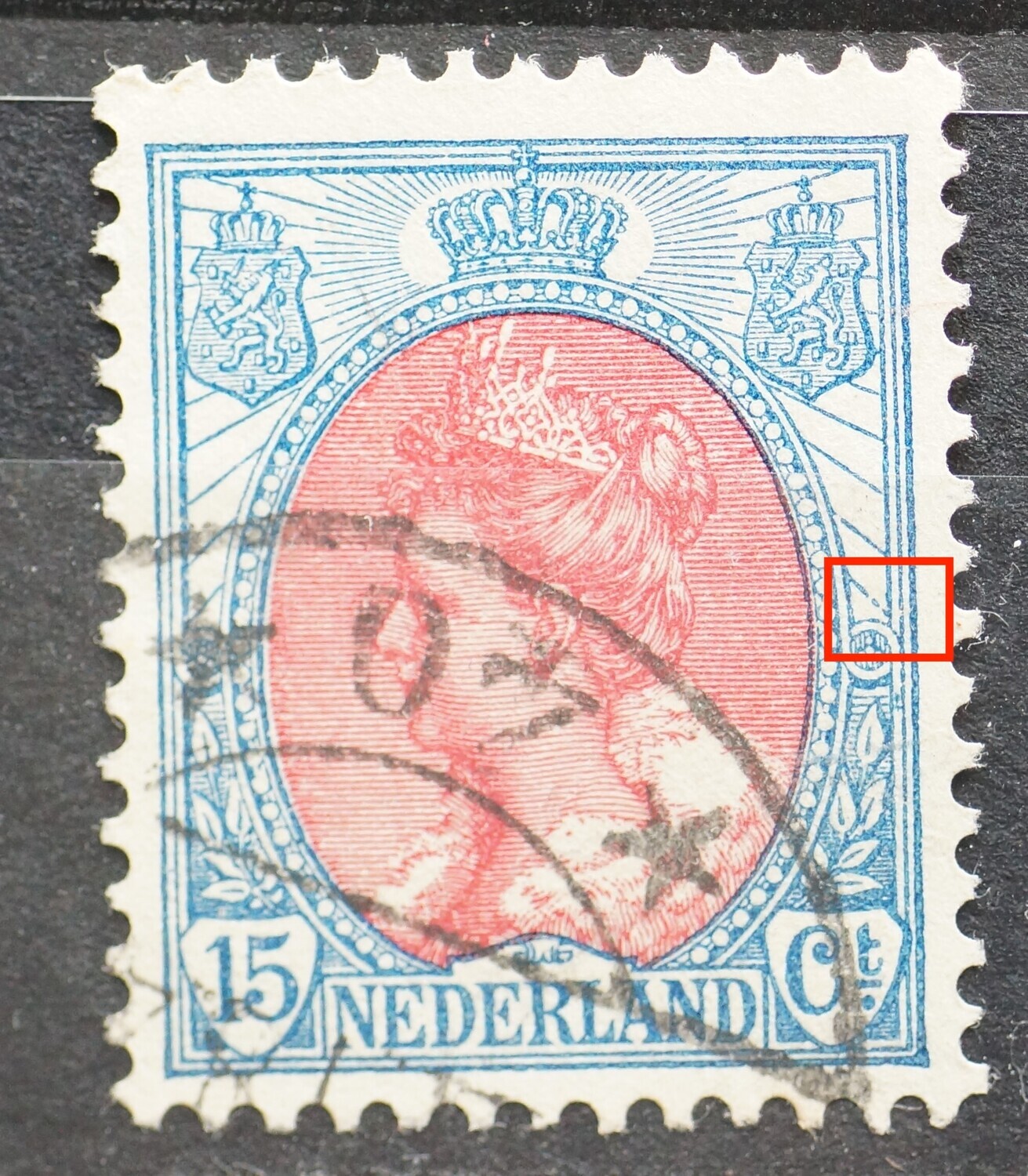 NVPH 65 - breukje in kaderlijn en straal rechts