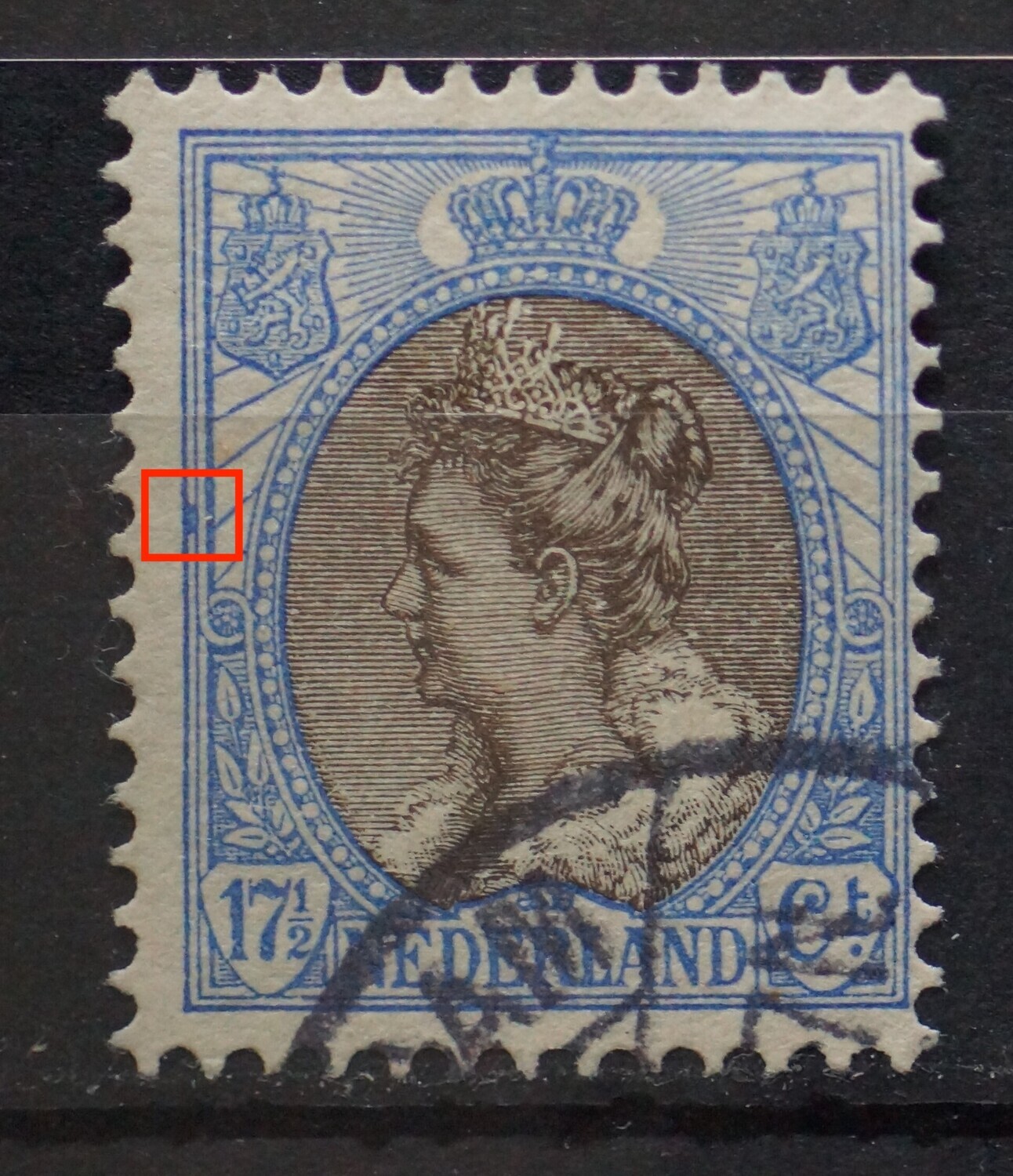 NVPH 67 - blauwe vlek tussen de kaderlijnen links