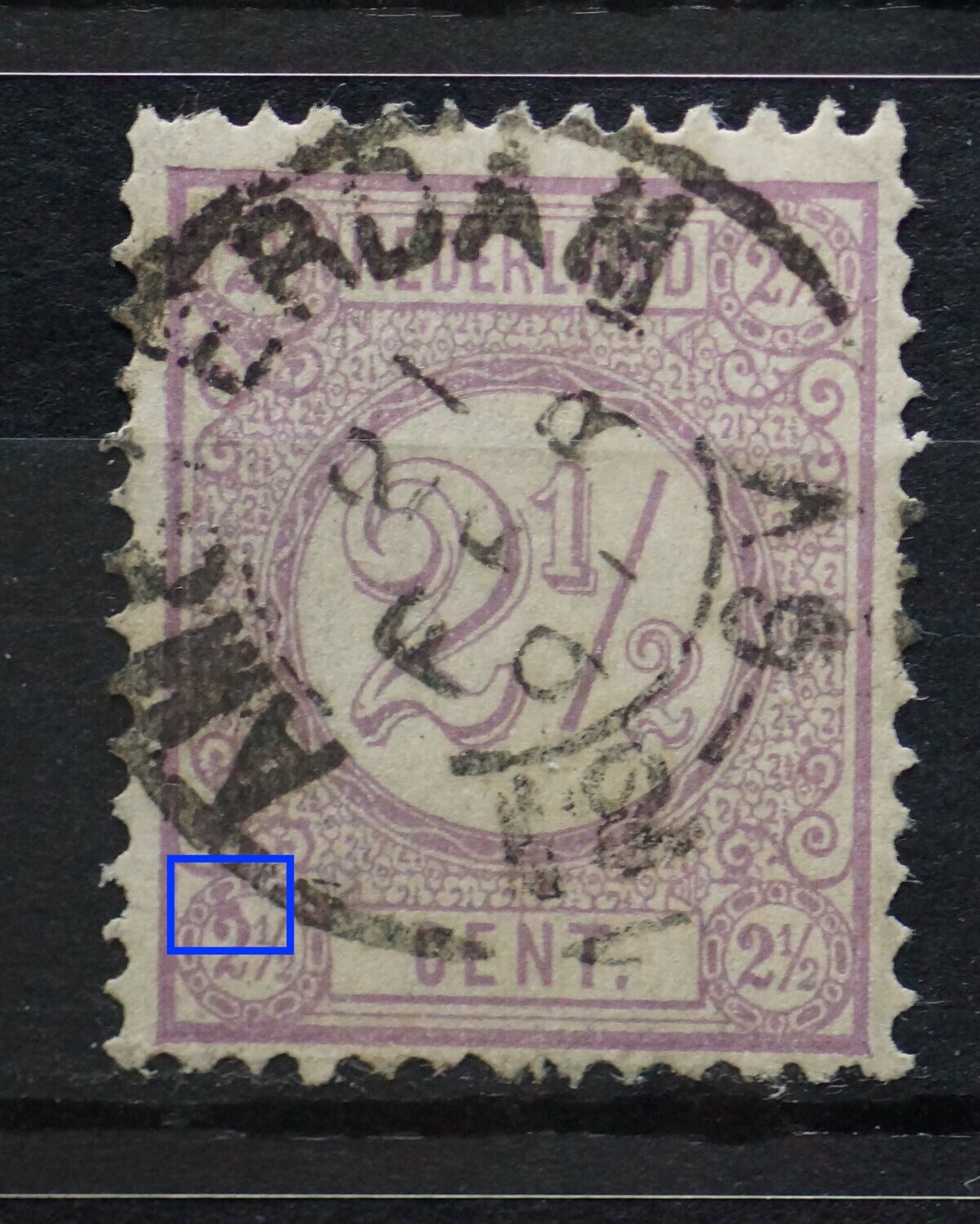 NVPH 33 - violette vlek boven de grote 2, linksonder NVPH 33 - violette vlek boven de grote 2, linksonder