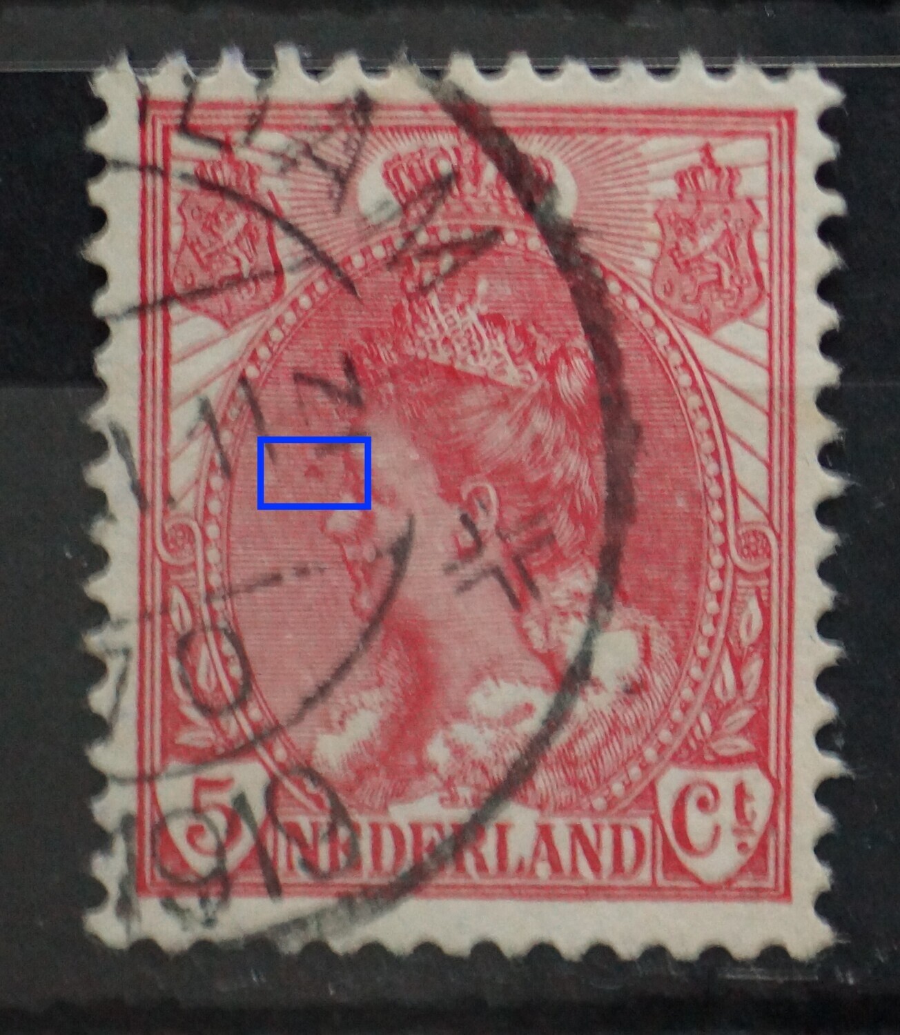 NVPH 60 - rode vlek voor het gezicht. NVPH 60 - rode vlek voor het gezicht.