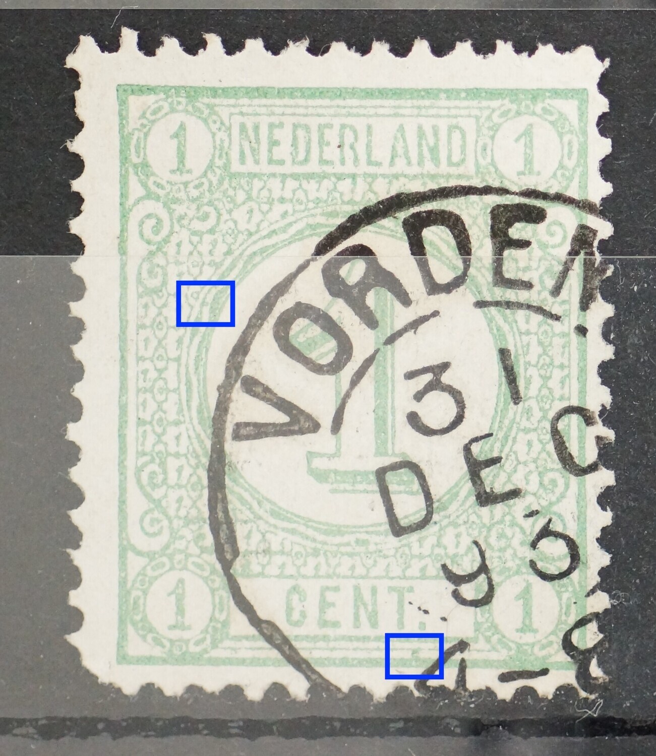 NVPH 31 - groene vlek, o.a. onder de T van CENT