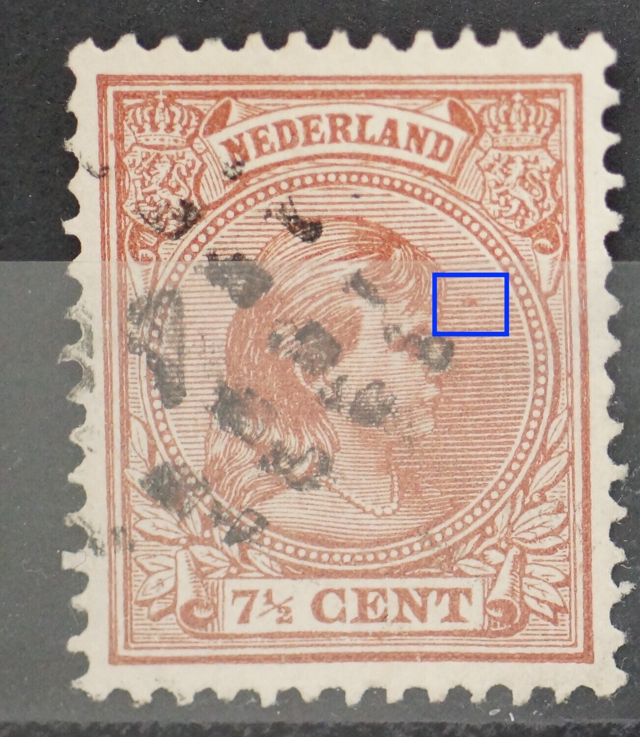 NVPH 39 - bruine vlek in arcering voor het hoofd NVPH 39 - bruine vlek in arcering voor het hoofd