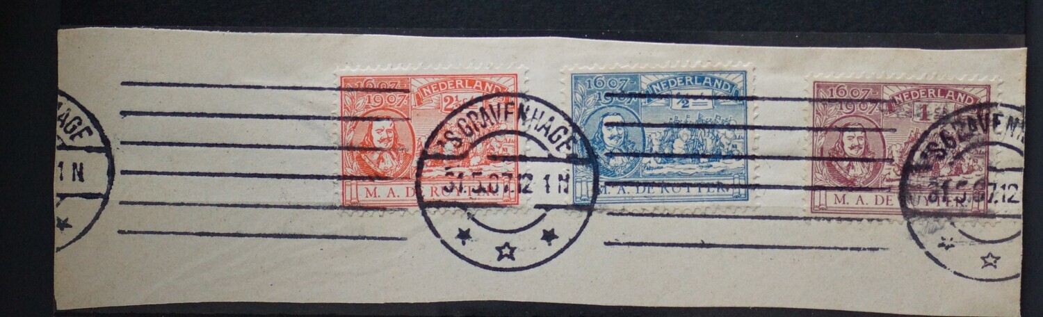 Machinestempel Den Haag 31-05-1907 op De Ruijter serie NVPH 87-89, laatste dag van geldigheid
