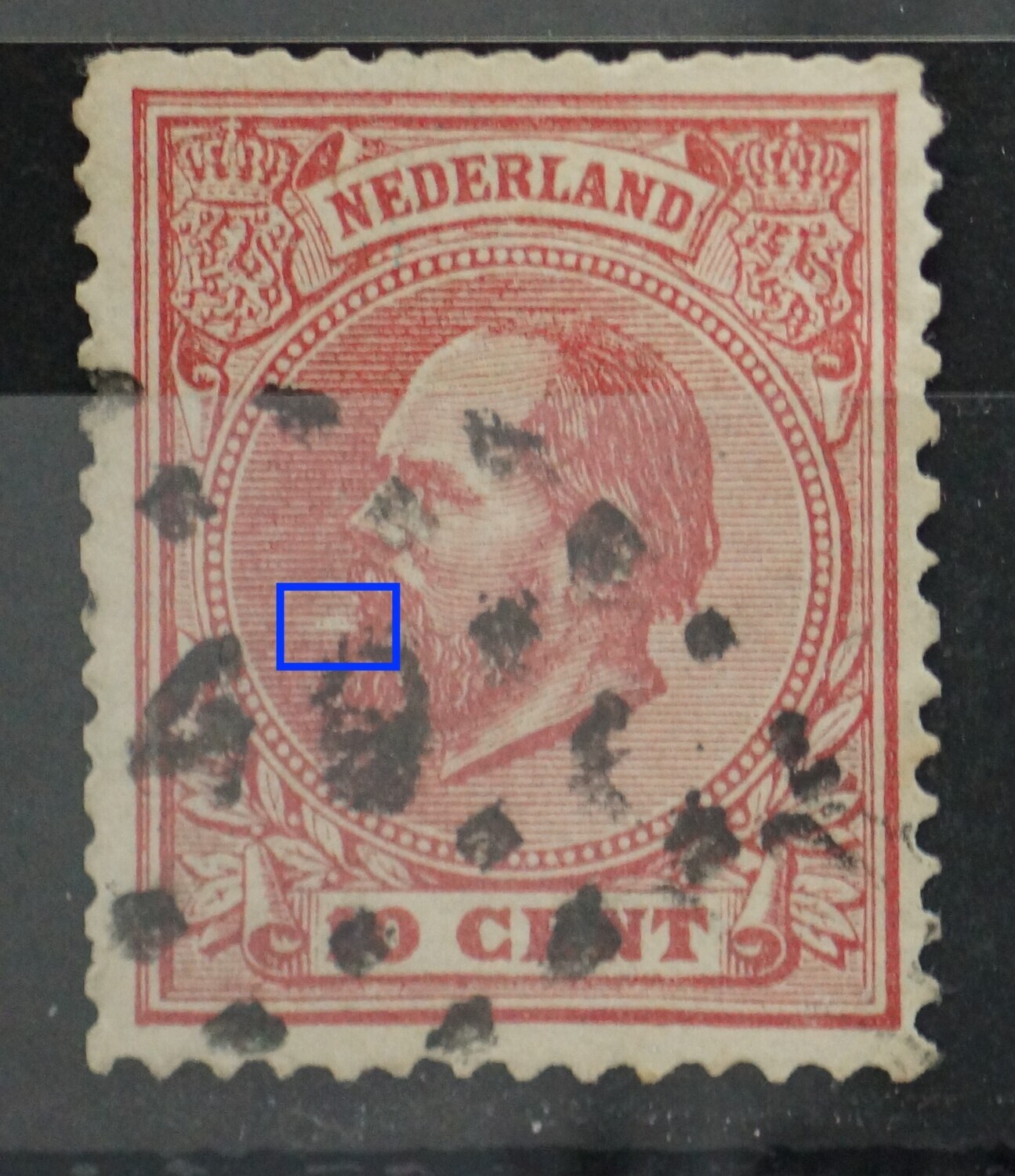 NVPH 21 - witte vlek in de arcering voor het gezicht NVPH 21 - witte vlek in de arcering voor het gezicht