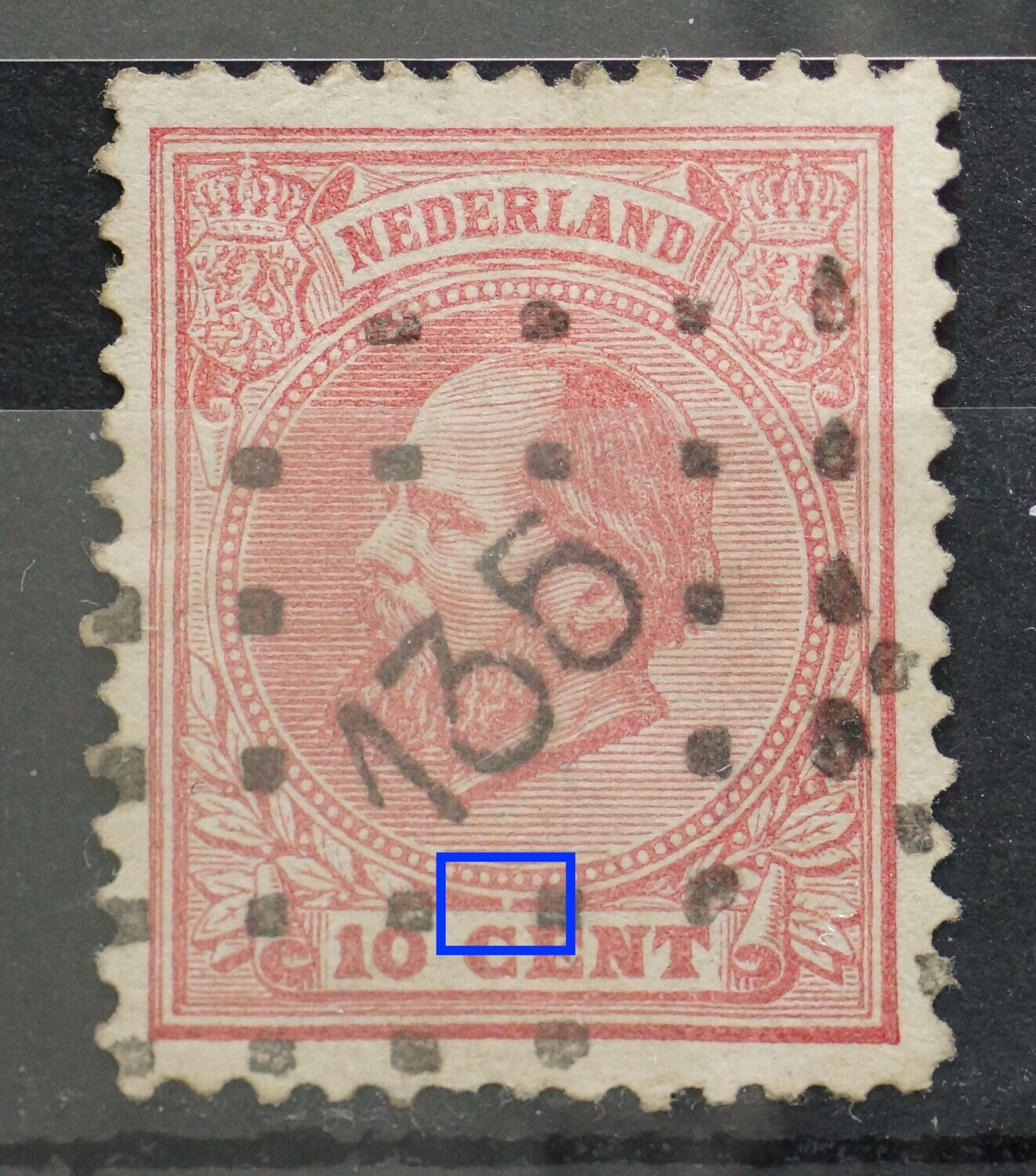 NVPH 21 - witte vlek boven de C van CENT