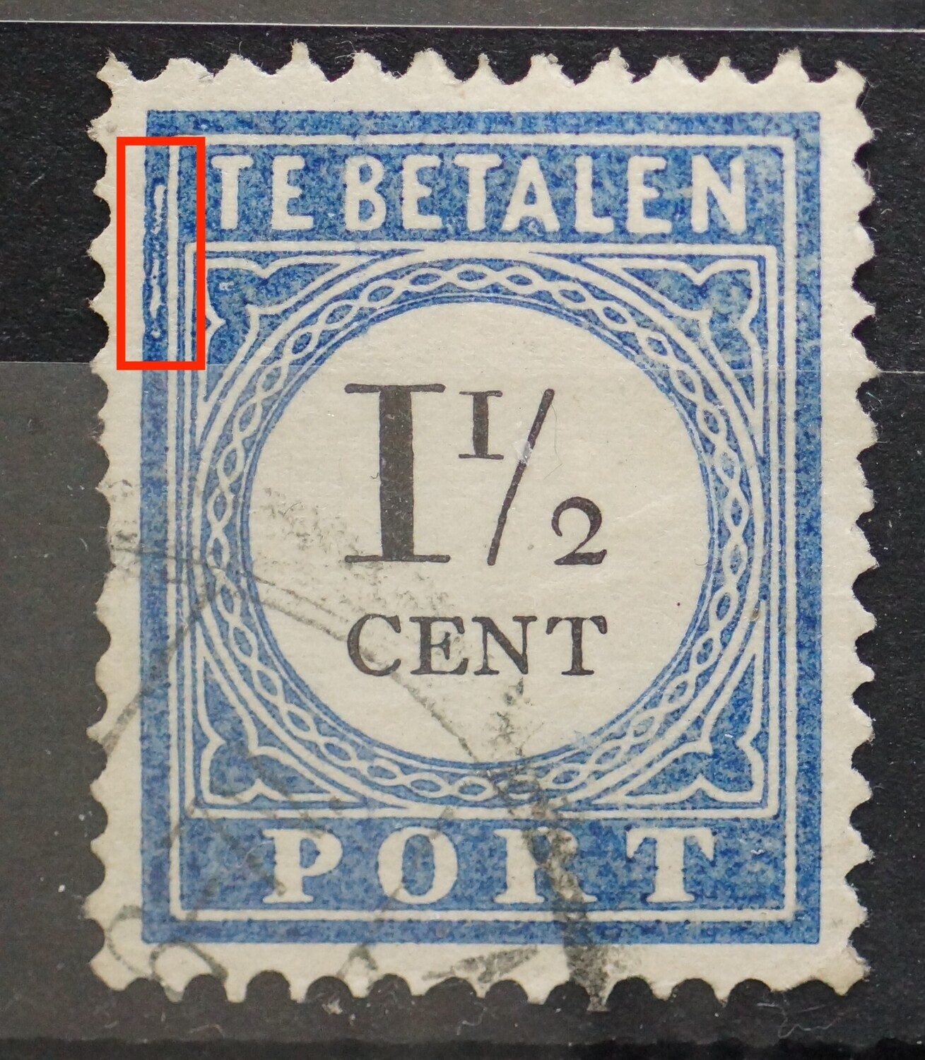 NVPH P15 - witte (water)vlek in kaderlijn links NVPH P15 - witte (water)vlek in kaderlijn links