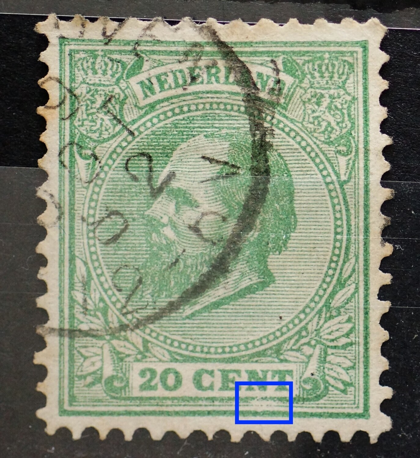 NVPH 23 - witte vlek in de arcering onder de N van CENT