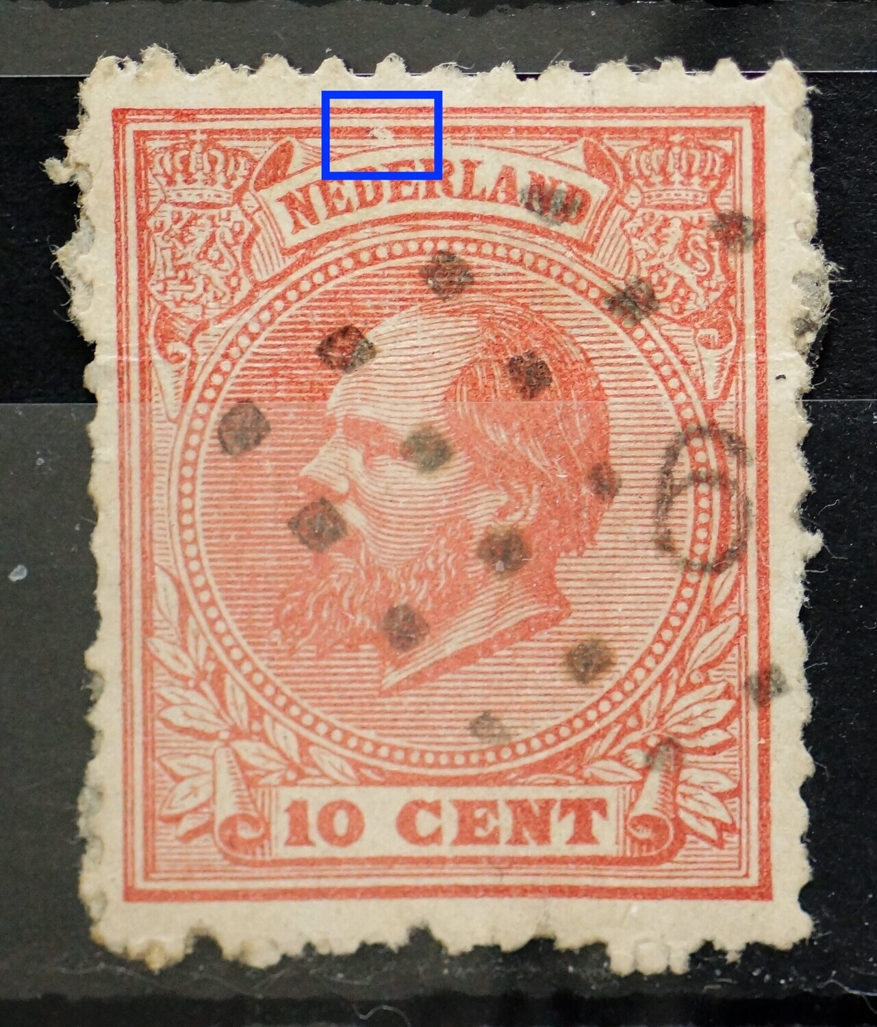 NVPH 21 - breuk in kaderlijn boven NVPH 21 - breuk in kaderlijn boven