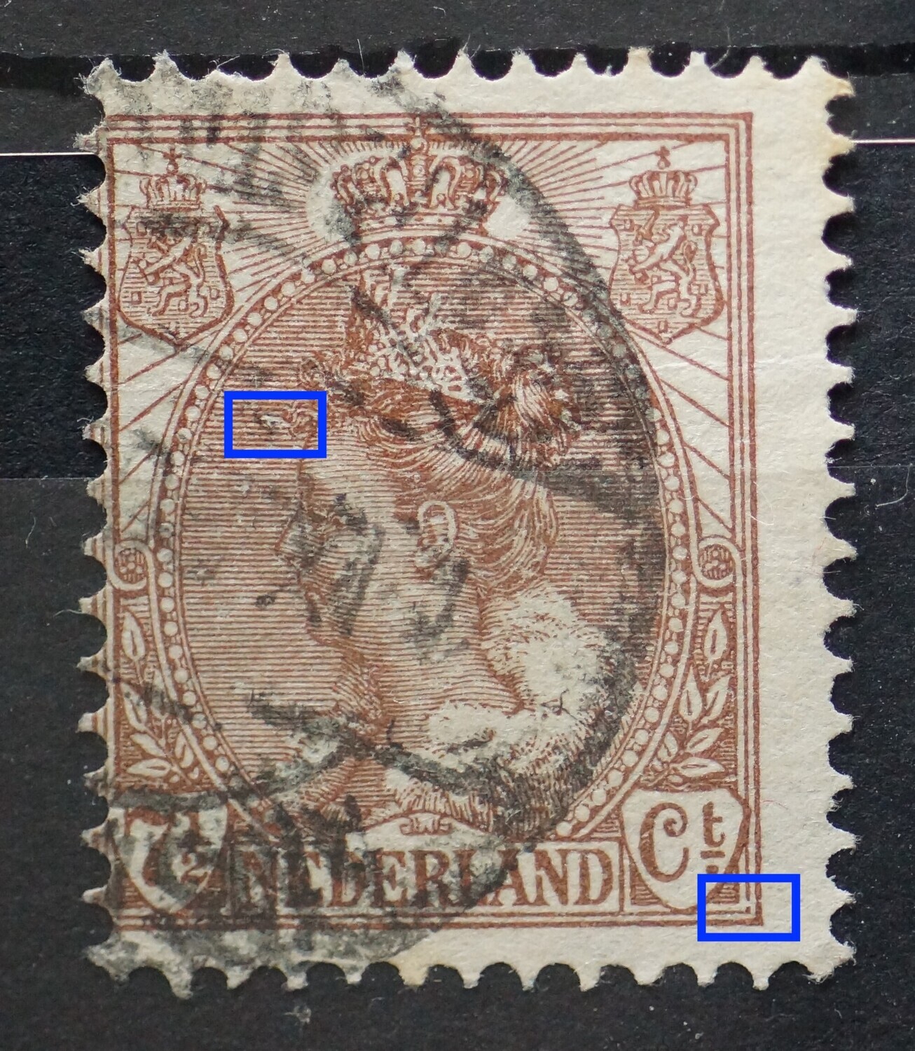 NVPH 61 - o.a. breuk in kaderlijn onder, rechts