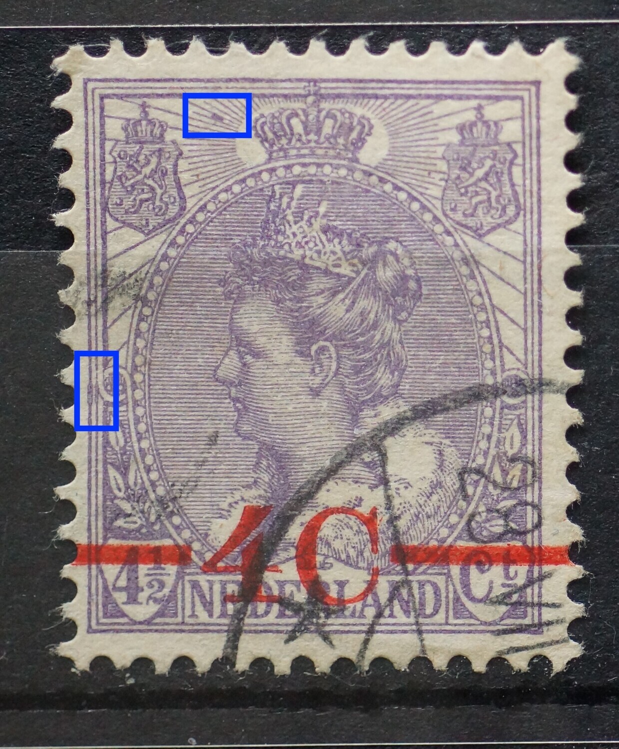 NVPH 106 - o.a. violette vlek tussen de stralen links van kroon