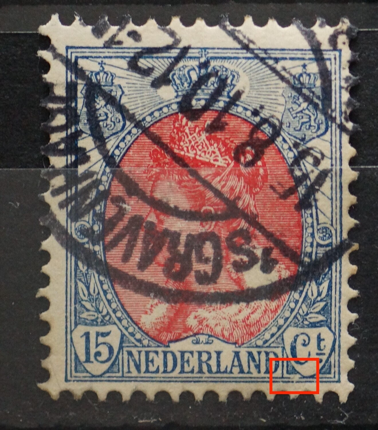 NVPH 65 - breuk in kaderlijn onder, links van Ct.