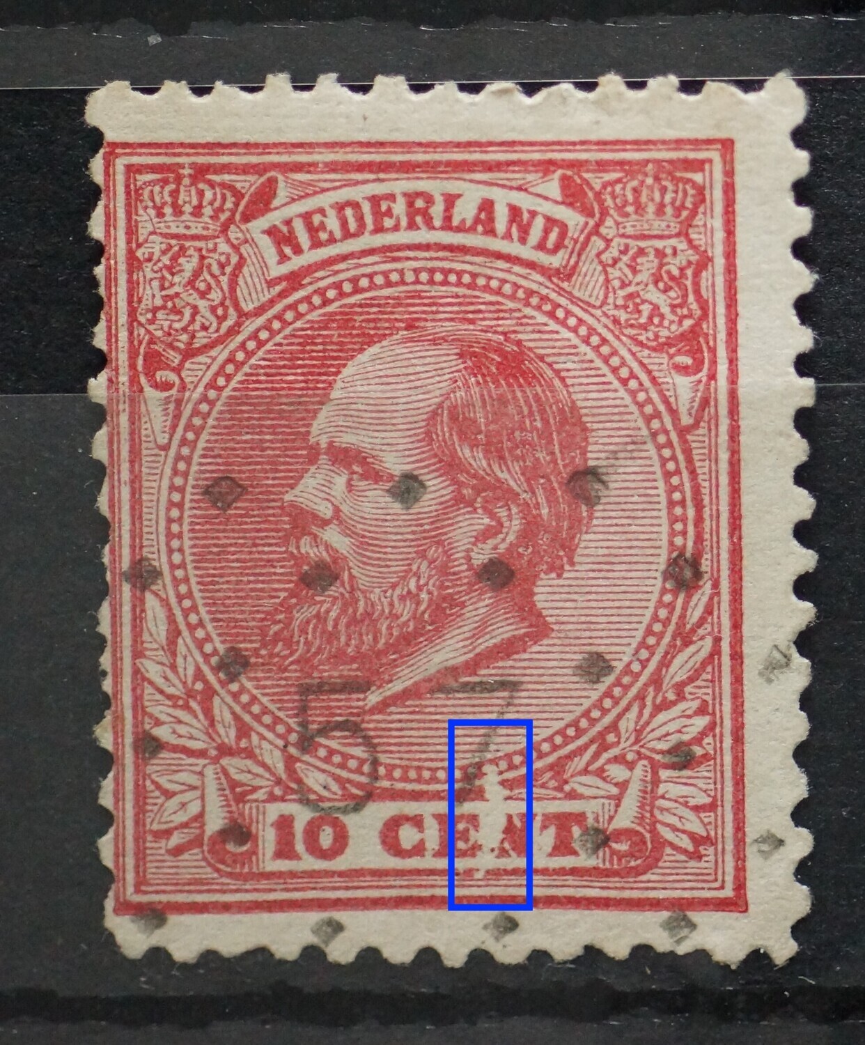 NVPH 21 - grote witte vlek tussen EN van CENT NVPH 21 - grote witte vlek tussen EN van CENT