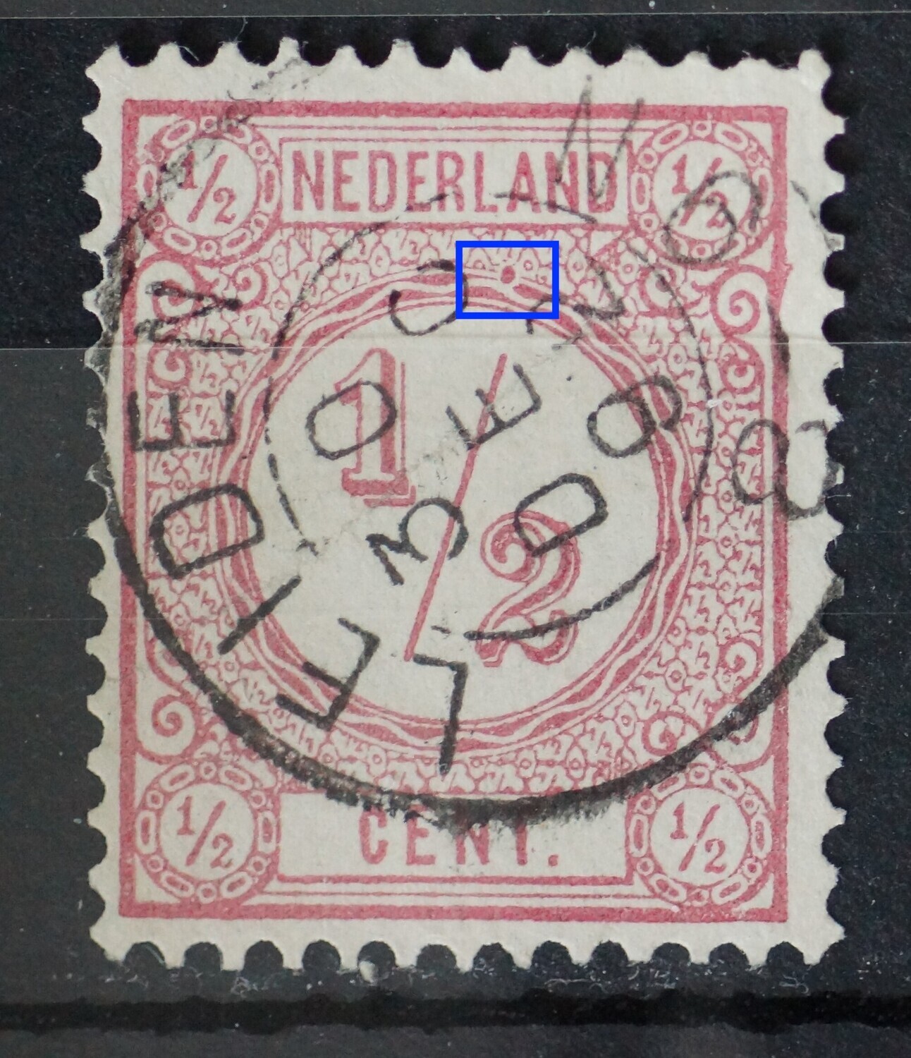 NVPH 30 - grote rode punt in rand medaillon, boven