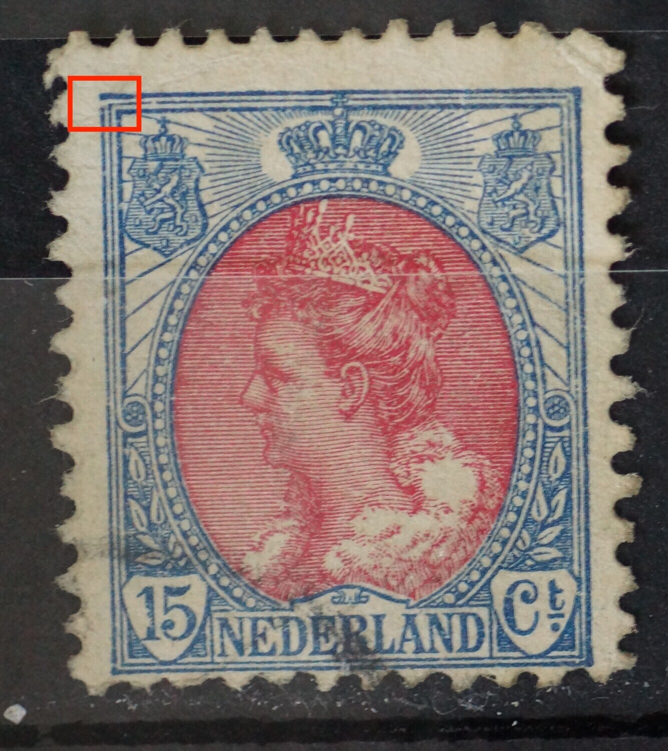 NVPH 65 - breuk kaderlijnen in linker bovenhoek