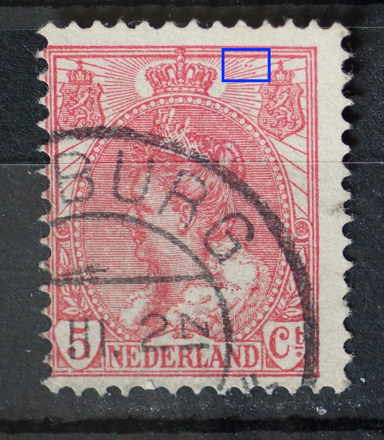 NVPH 60 - rode punt in stralen rechts van kroon