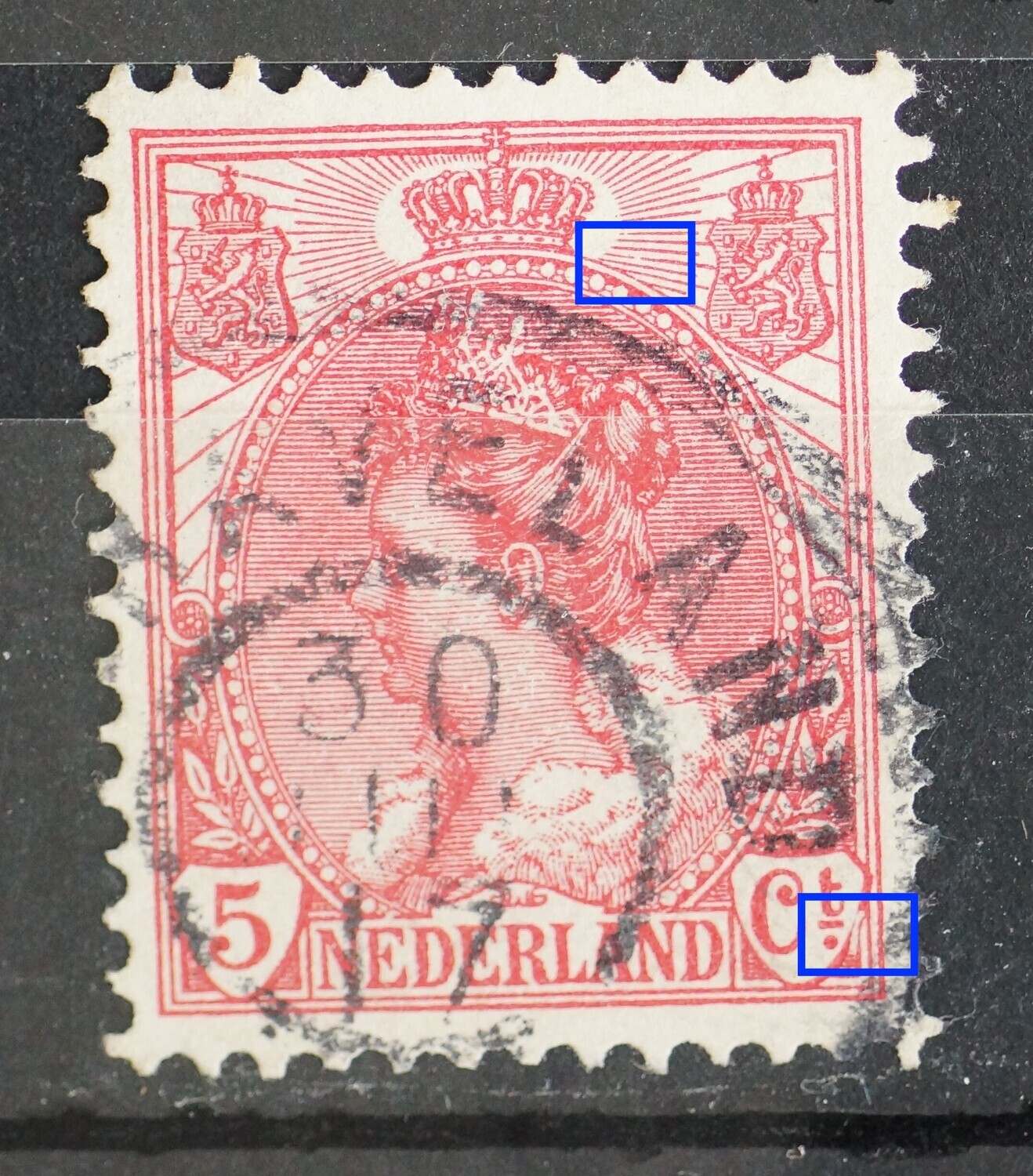 NVPH 60 - o.a. grote witte kras rechts van Ct.