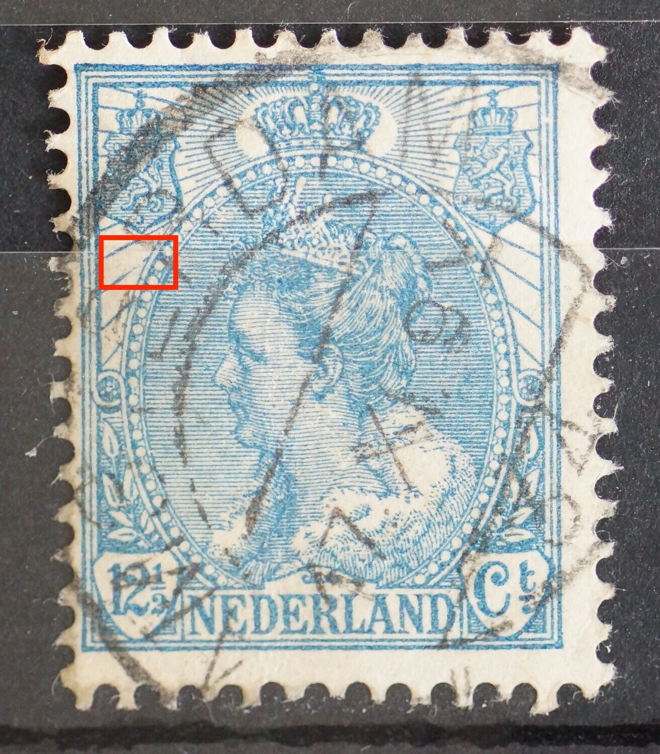 NVPH 62 - breuk in straal links, onder linker wapenschild NVPH 62 - breuk in straal links, onder linker wapenschild