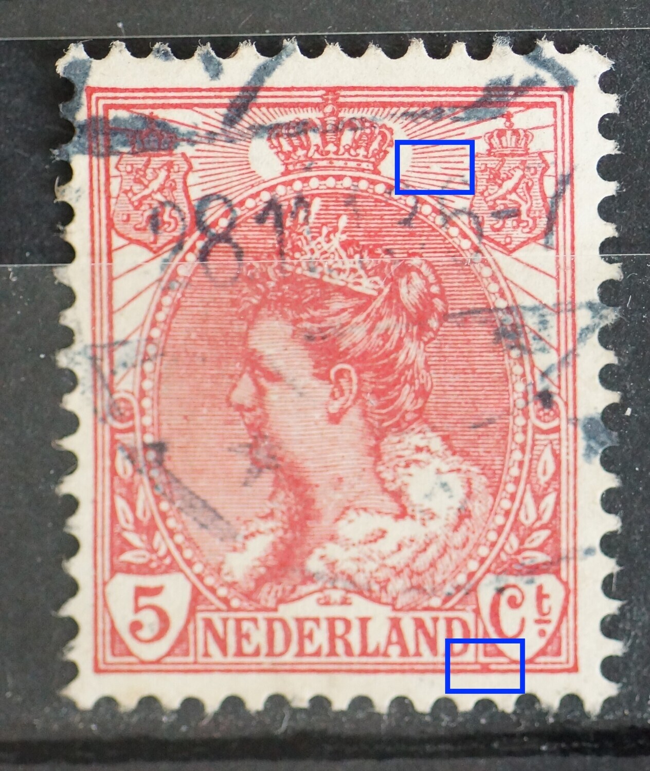 NVPH 60 - rode vlek onder Ct. en breuk in straal rechtsboven