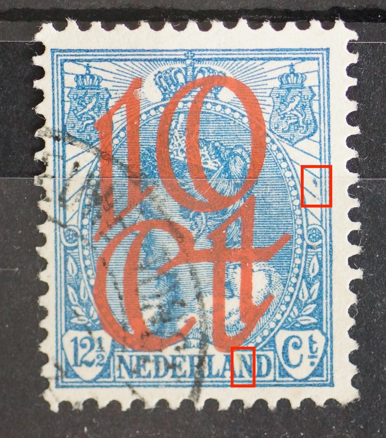 NVPH 118 - blauwe vlek tussen stralen rechts