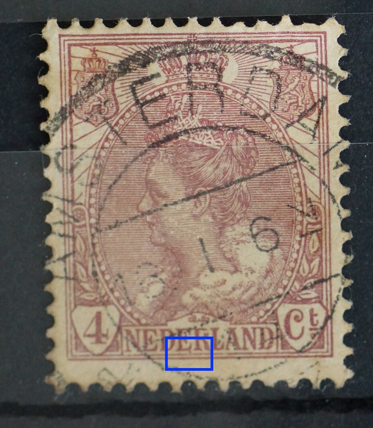 NVPH 58 - violette stip onder de tweede E van NEDERLAND NVPH 58 - violette stip onder de tweede E van NEDERLAND